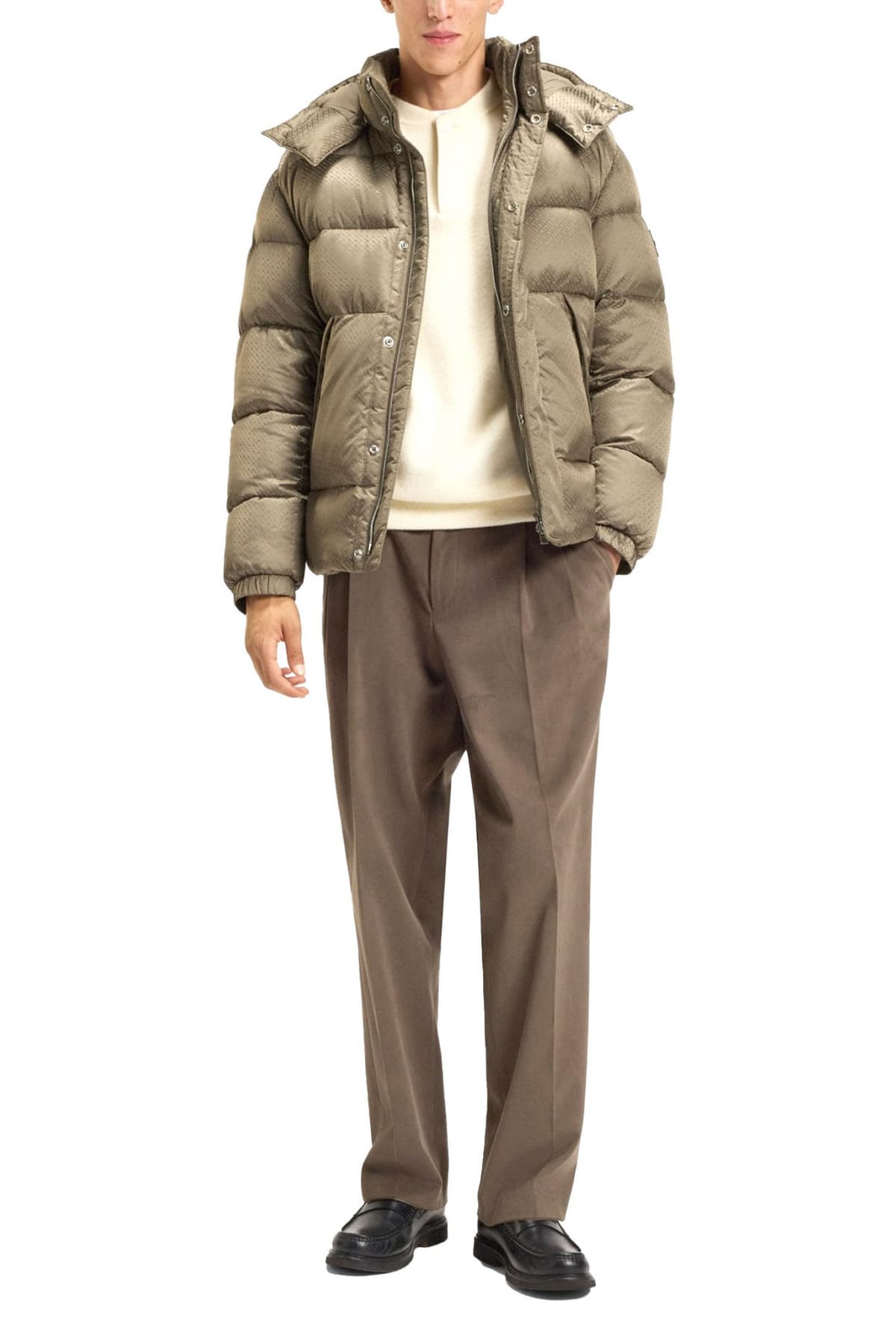 BOSS ΜΠΟΥΦΑΝ PUFFER ALL OVER LOGO ΑΠΟΣΠΩΜΕΝΗ KΟΥΚΟΥΛΑ H-COMBINIAN5 ΜΠΕΖ