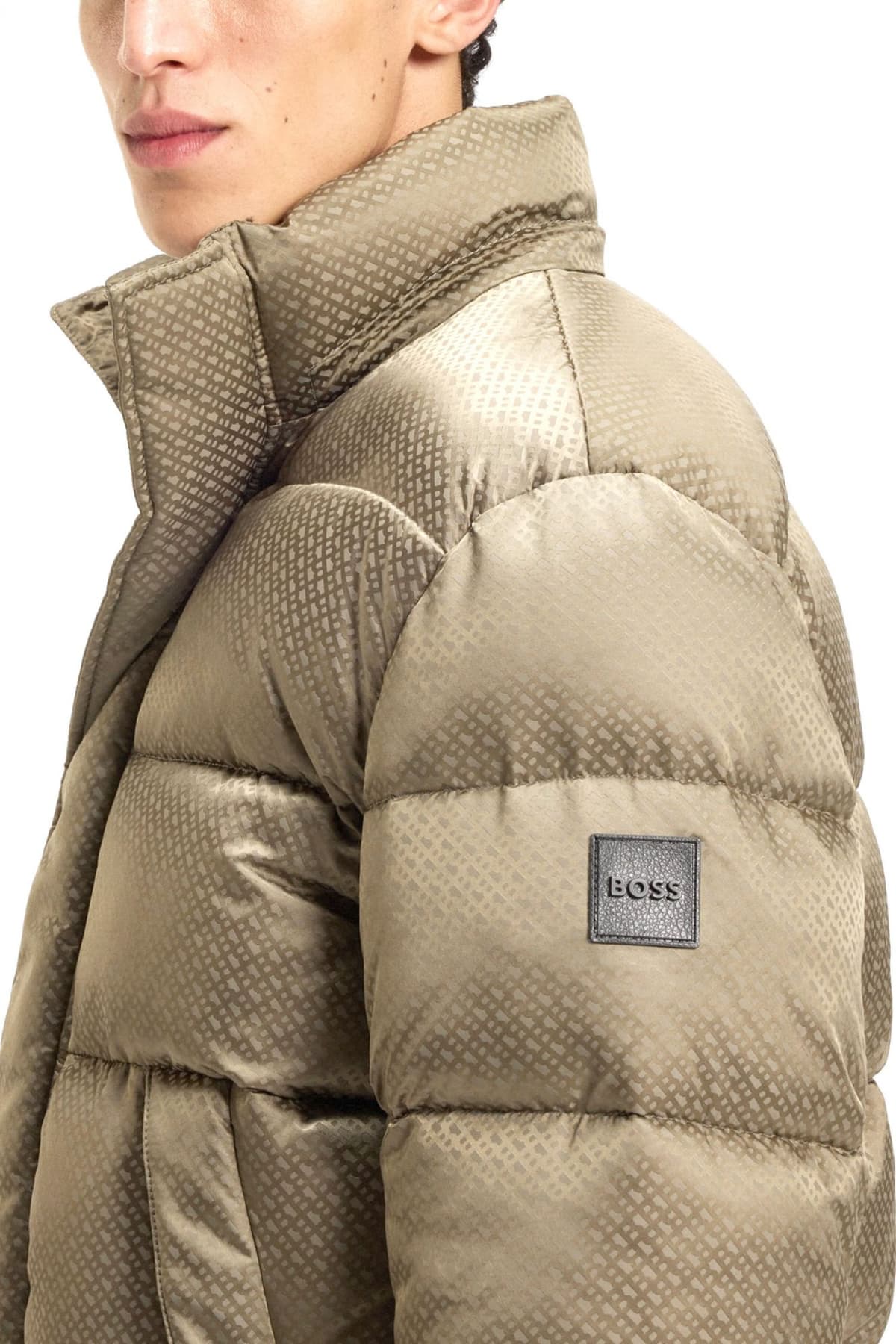 BOSS ΜΠΟΥΦΑΝ PUFFER ALL OVER LOGO ΑΠΟΣΠΩΜΕΝΗ KΟΥΚΟΥΛΑ H-COMBINIAN5 ΜΠΕΖ