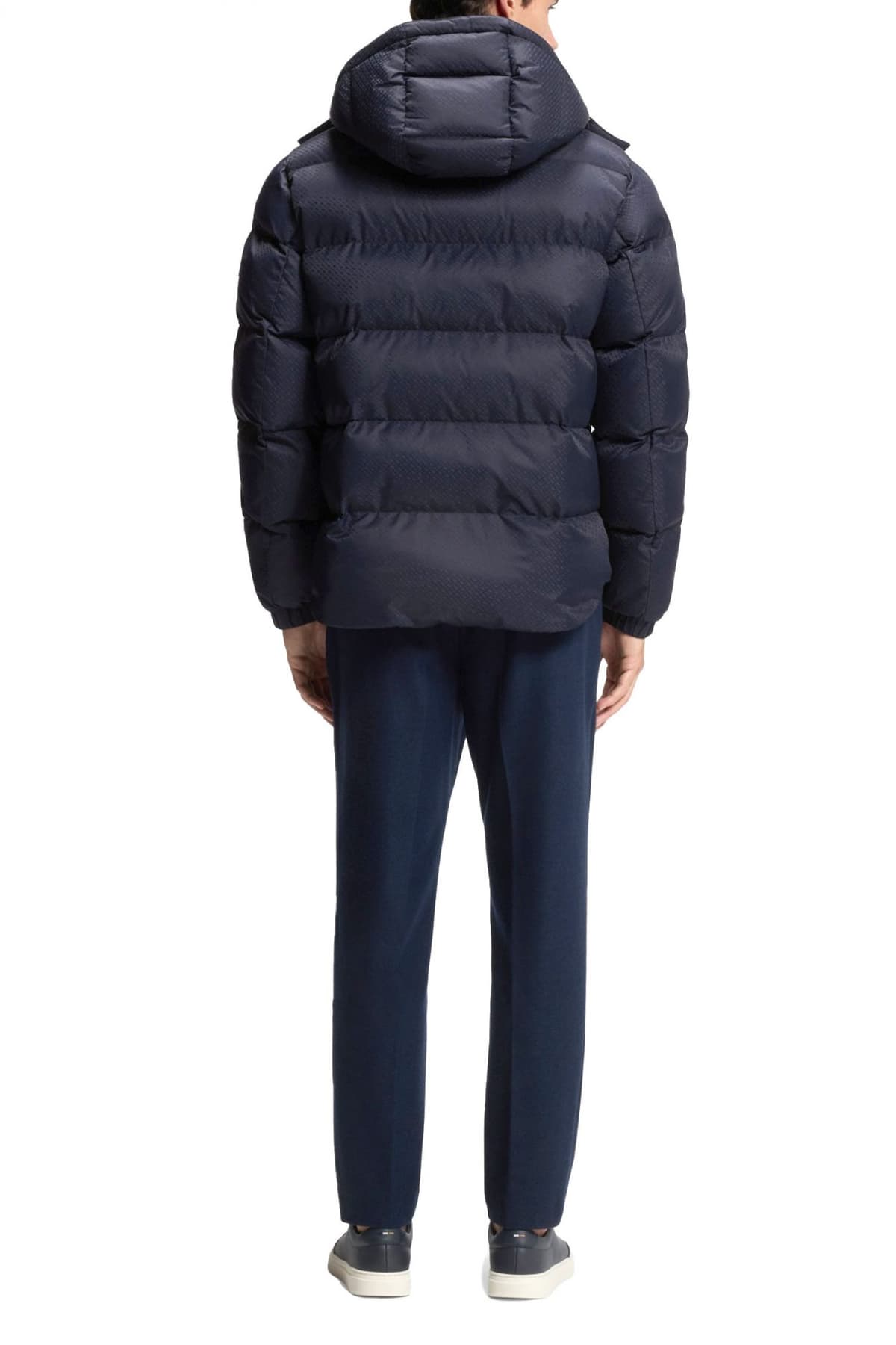 BOSS ΜΠΟΥΦΑΝ PUFFER ALL OVER LOGO ΑΠΟΣΠΩΜΕΝΗ KΟΥΚΟΥΛΑ H-COMBINIAN5 ΜΠΛΕ