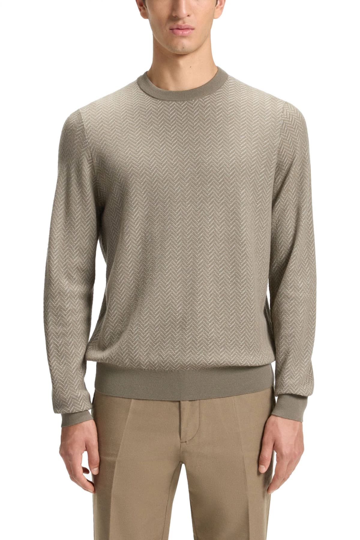 BOSS ΠΛΕΚΤΟ CREW NECK H-HABITO ΜΠΕΖ