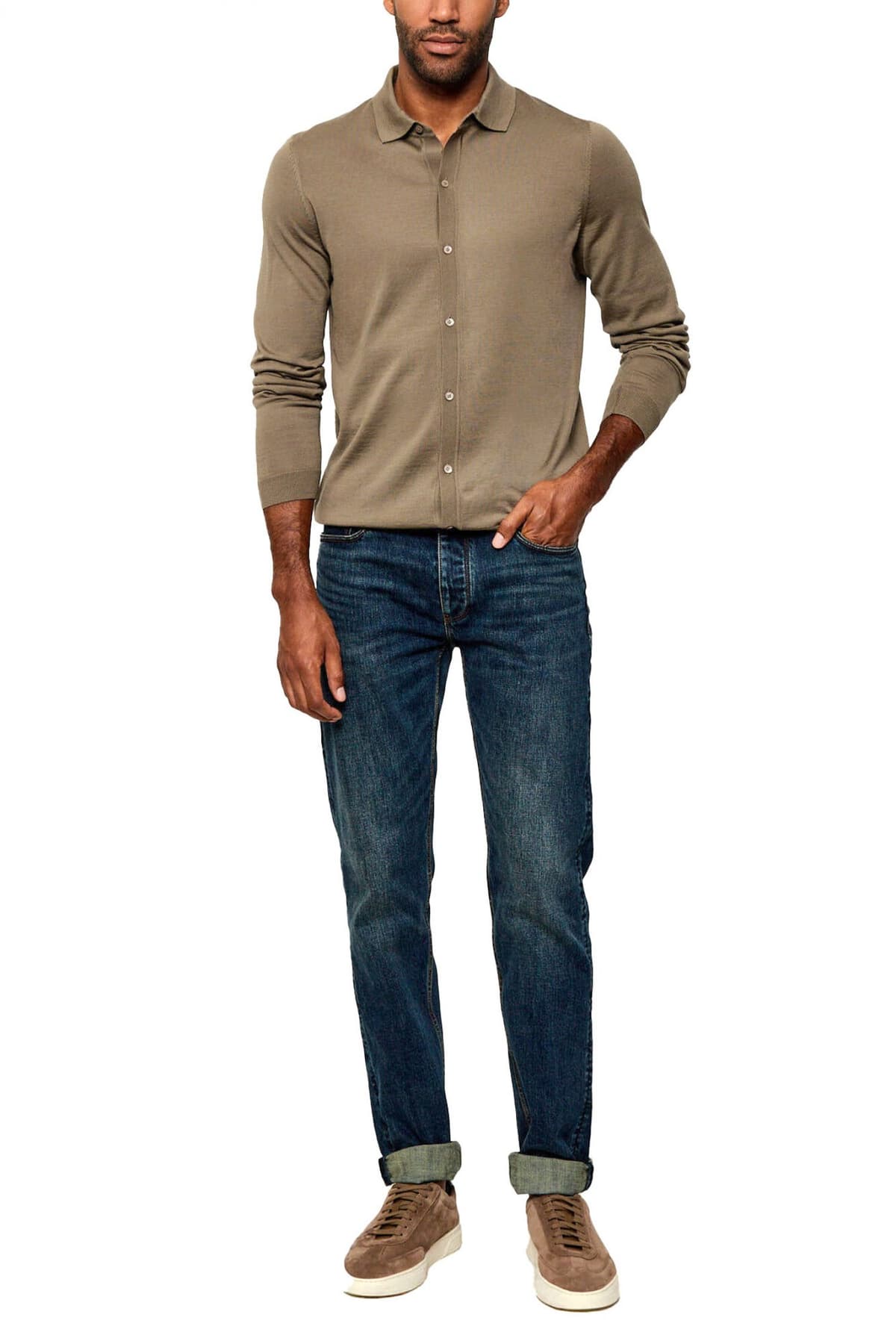 BOSS ΠΛΕΚΤΟ FULL BUTTON HELBERT ΧΑΚΙ