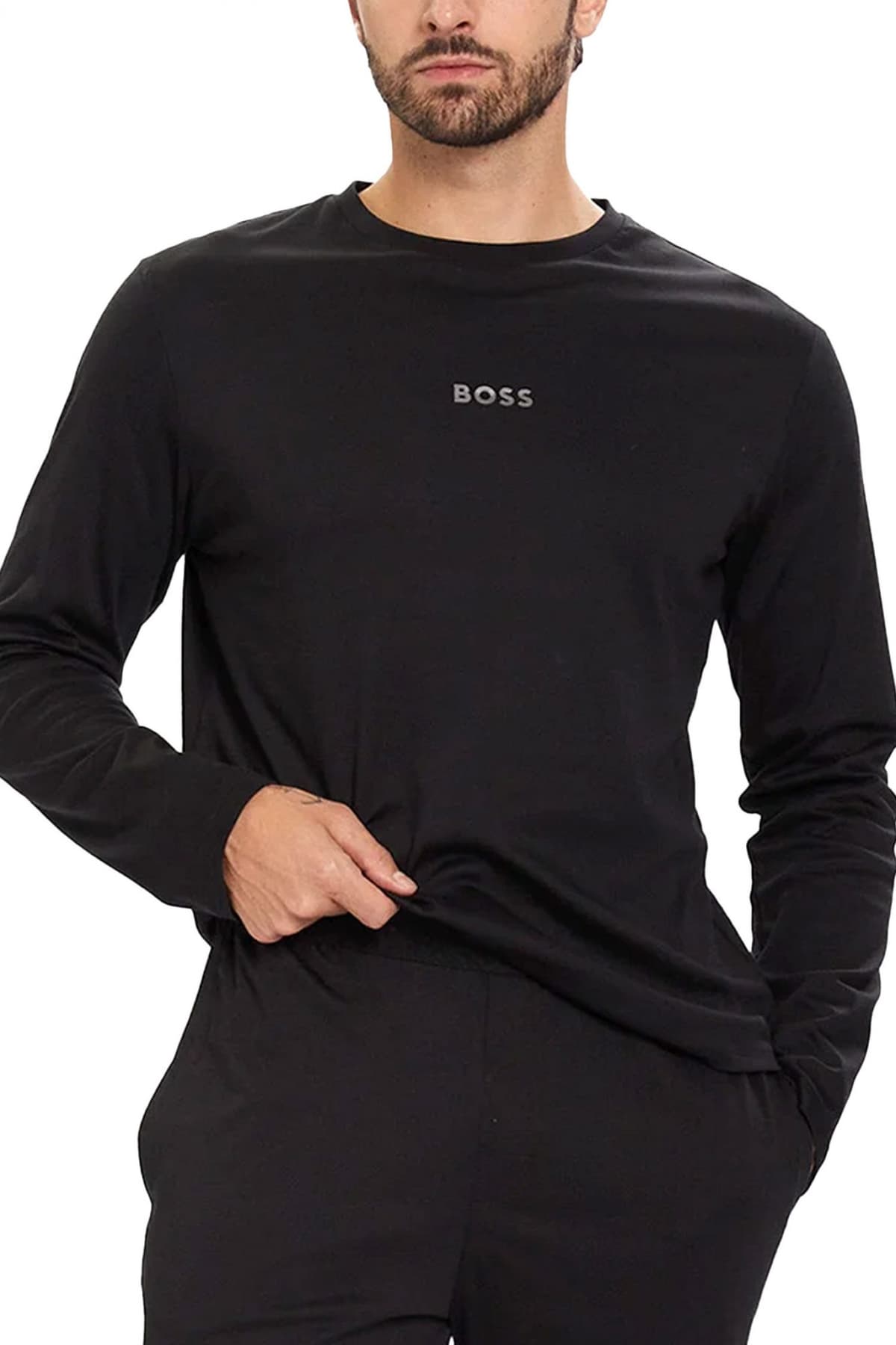 BOSS HOMEWEAR ΠΥΤΖΑΜΑ XMAS LONG SET ΜΑΥΡΟ