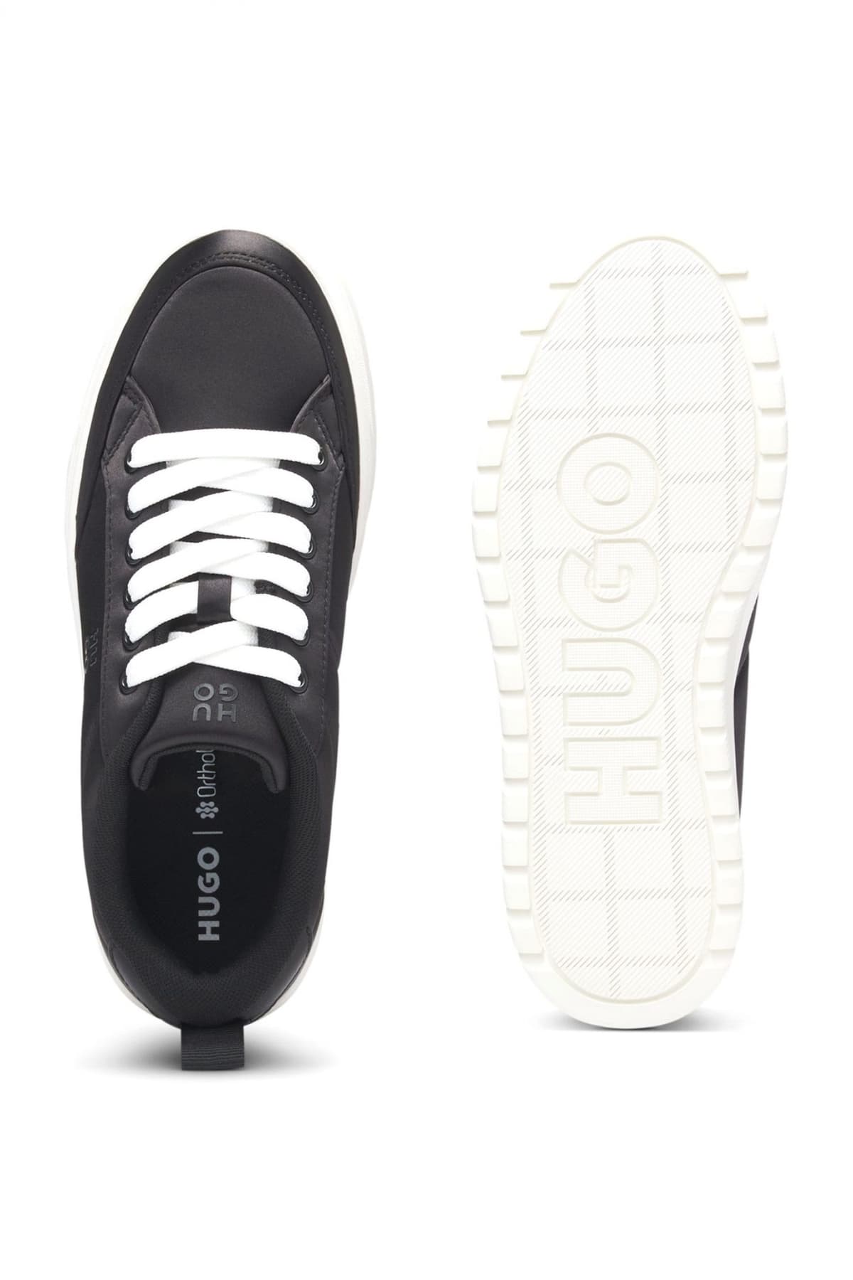 HUGO ΠΑΠΟΥΤΣΙΑ SNEAKERS LYSSA_TENN_ST ΜΕ ΟΨΗ ΣΑΤΕΝ ΜΑΥΡΟ-ΛΕΥΚΟ