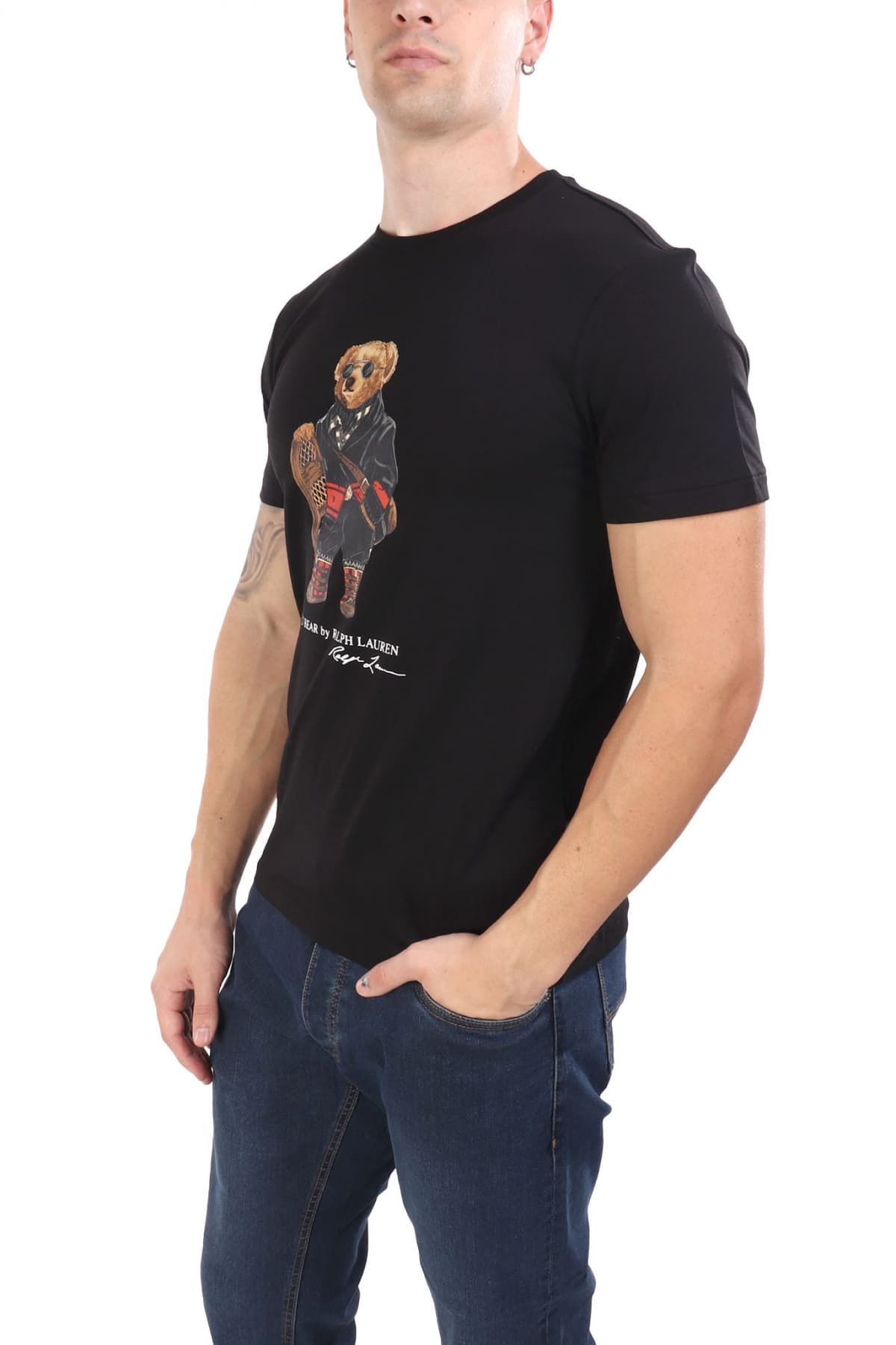 RALPH LAUREN T-SHIRT CREW NECK CUSTOM SLIM FIT LOGO BEAR ΜΑΥΡΟ