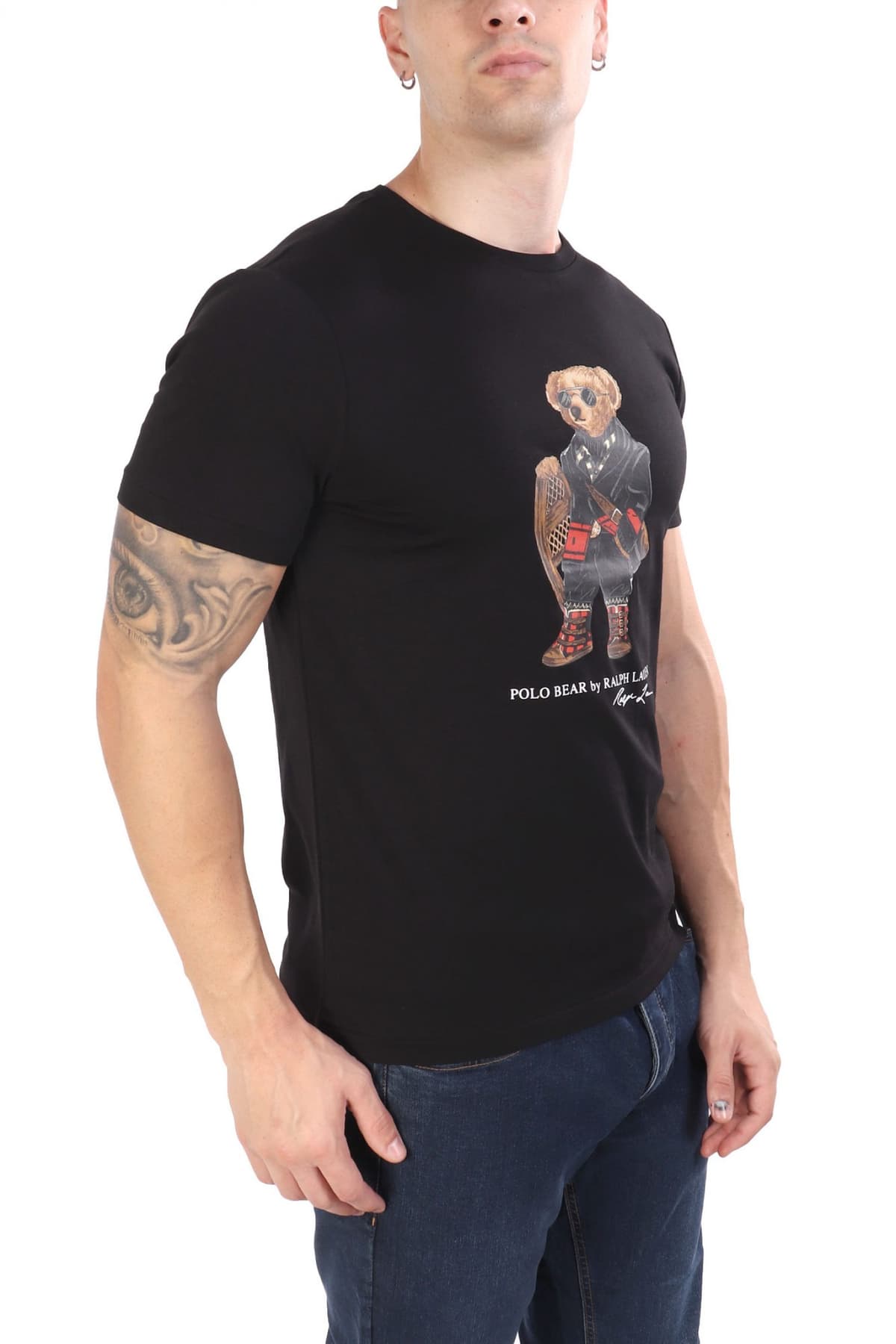 RALPH LAUREN T-SHIRT CREW NECK CUSTOM SLIM FIT LOGO BEAR ΜΑΥΡΟ