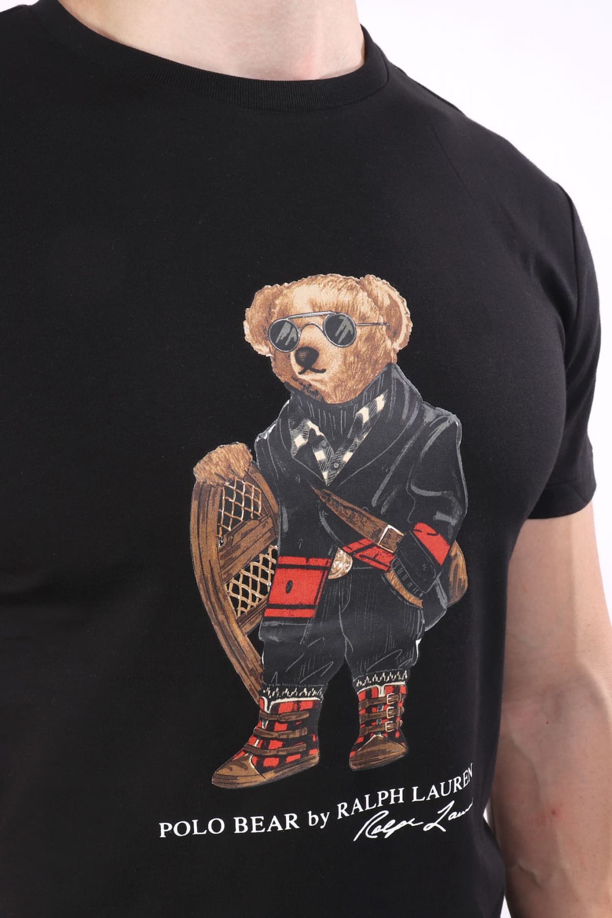 RALPH LAUREN T-SHIRT CREW NECK CUSTOM SLIM FIT LOGO BEAR ΜΑΥΡΟ
