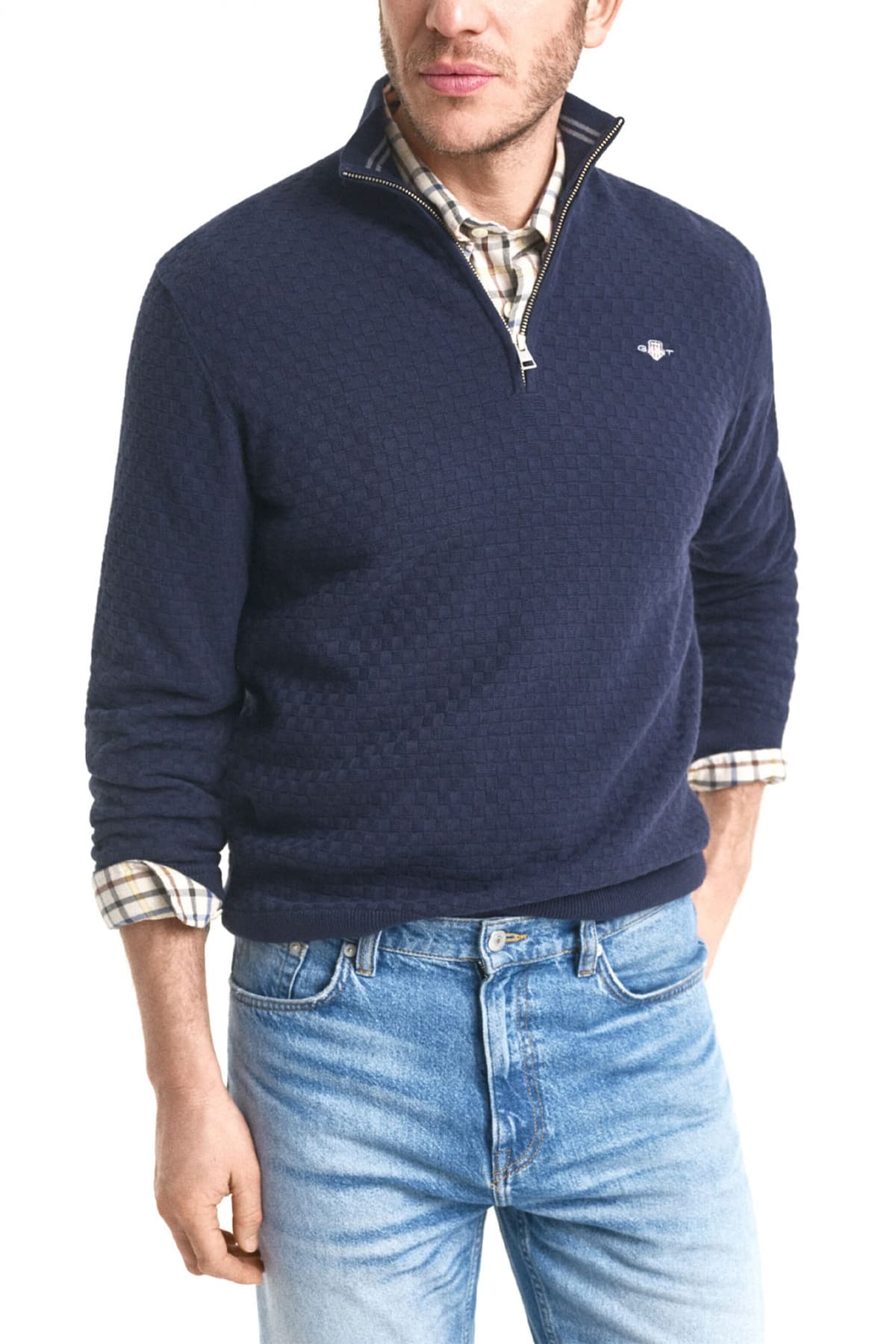 GANT ΠΛΕΚΤΟ HALF ZIP MICRO TEXTURE HZ ΜΠΛΕ