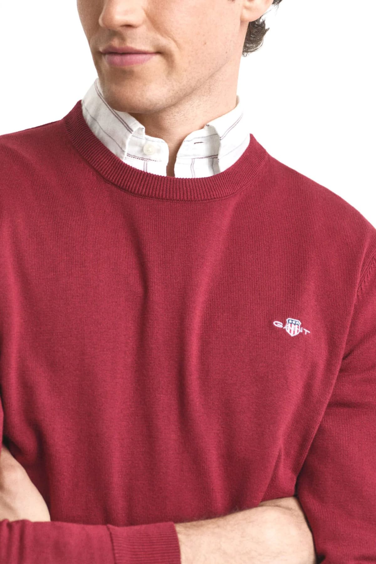 GANT ΠΛΕΚΤΟ CLASSIC COTTON C-NECK ΜΠΟΡΝΤΩ