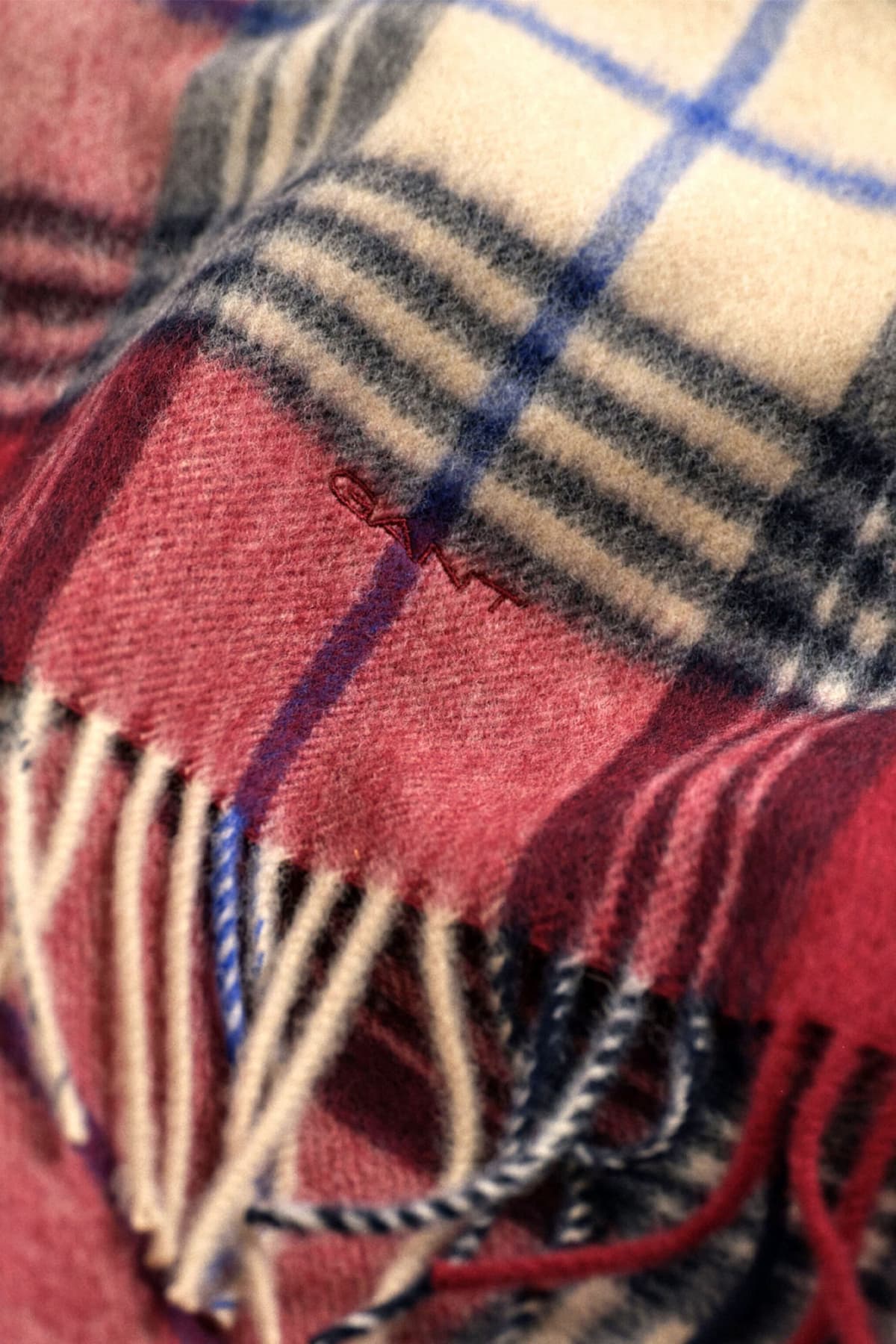 GANT ΚΑΣΚΩΛ ΚΑΡΩ ΜΑΛΛΙΝΟ WOOL CHECKED SCARF ΜΠΟΡΝΤΩ-ΜΑΥΡΟ-ΜΠΛΕ