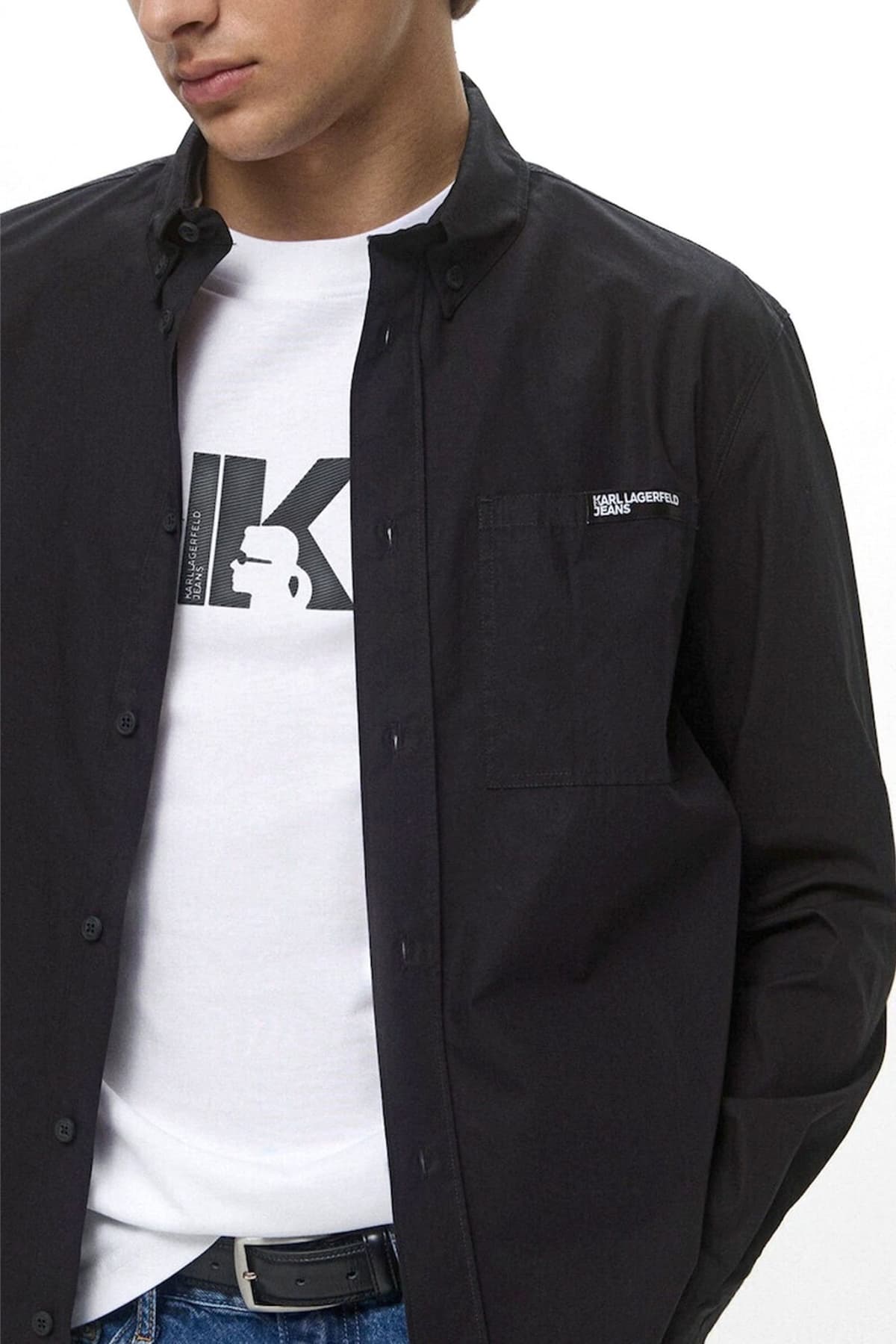 KARL LAGERFELD JEANS ΠΟΥΚΑΜΙΣΟ POPLIN SHIRT ΜΑΥΡΟ