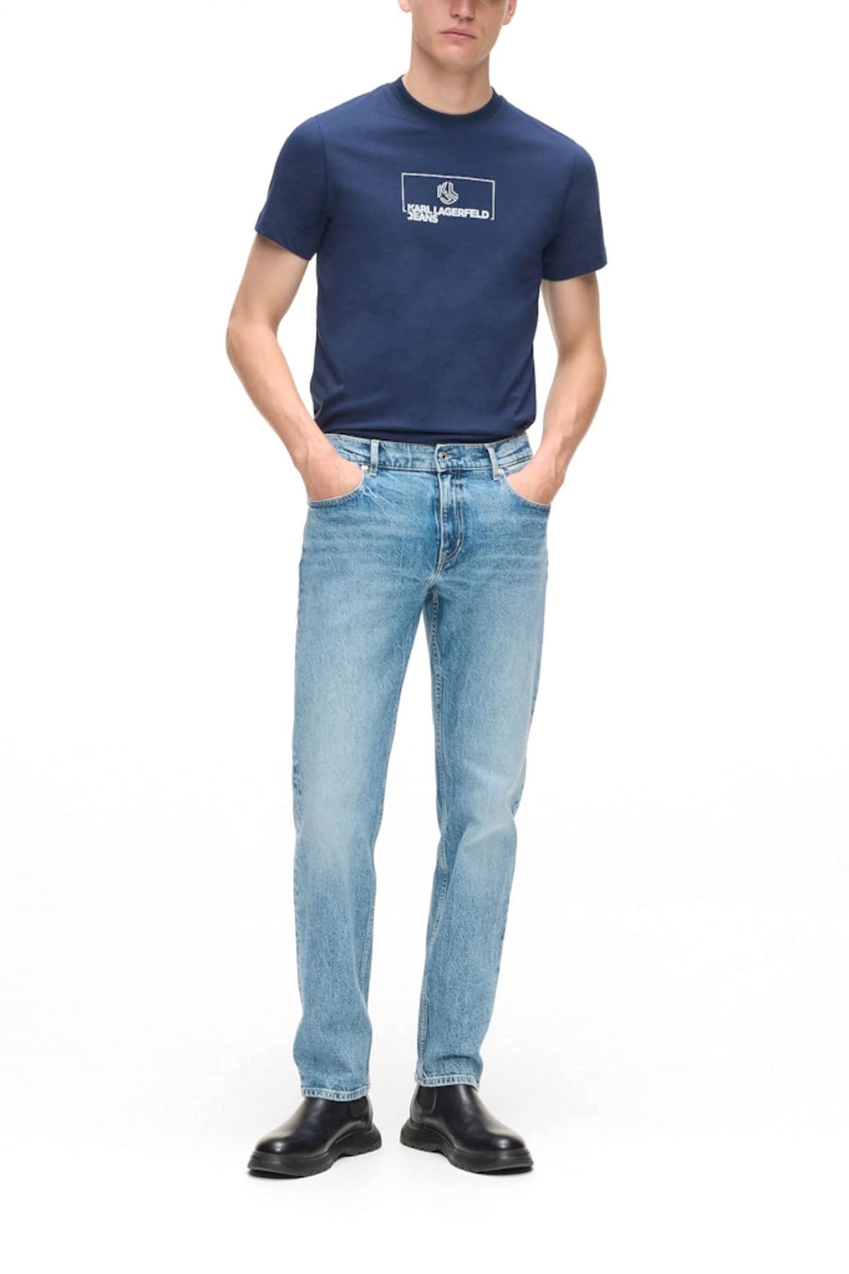 KARL LAGERFELD JEANS T-SHIRT SLIM FIT OUTLINE LOGO TEE ΜΠΛΕ