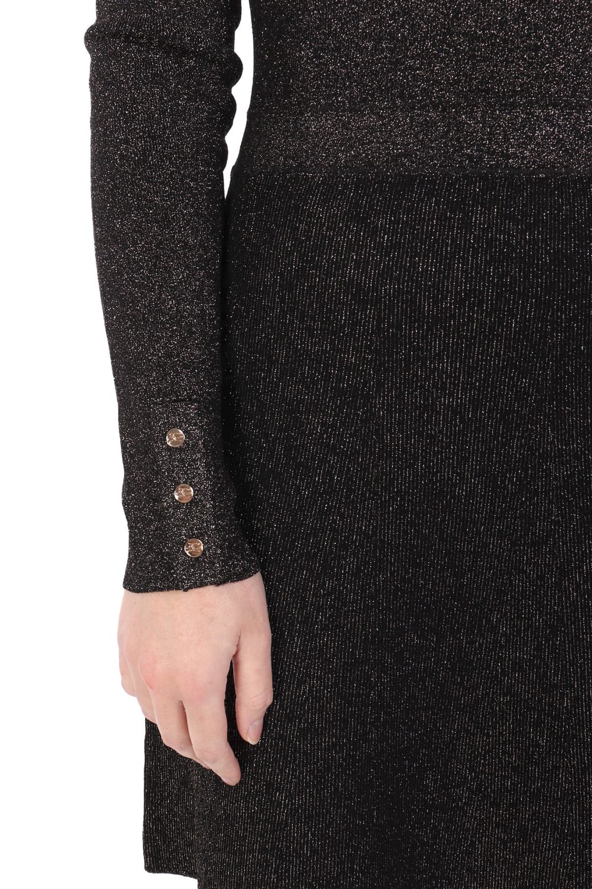 KARL LAGERFELD ΦΟΡΕΜΑ MIDI LUREX KNIT METALLIC CREW NECK ΛΕΠΤΟΜΕΡΕΙΑ ΚΟΥΜΠΙΑ ΜΑΥΡΟ