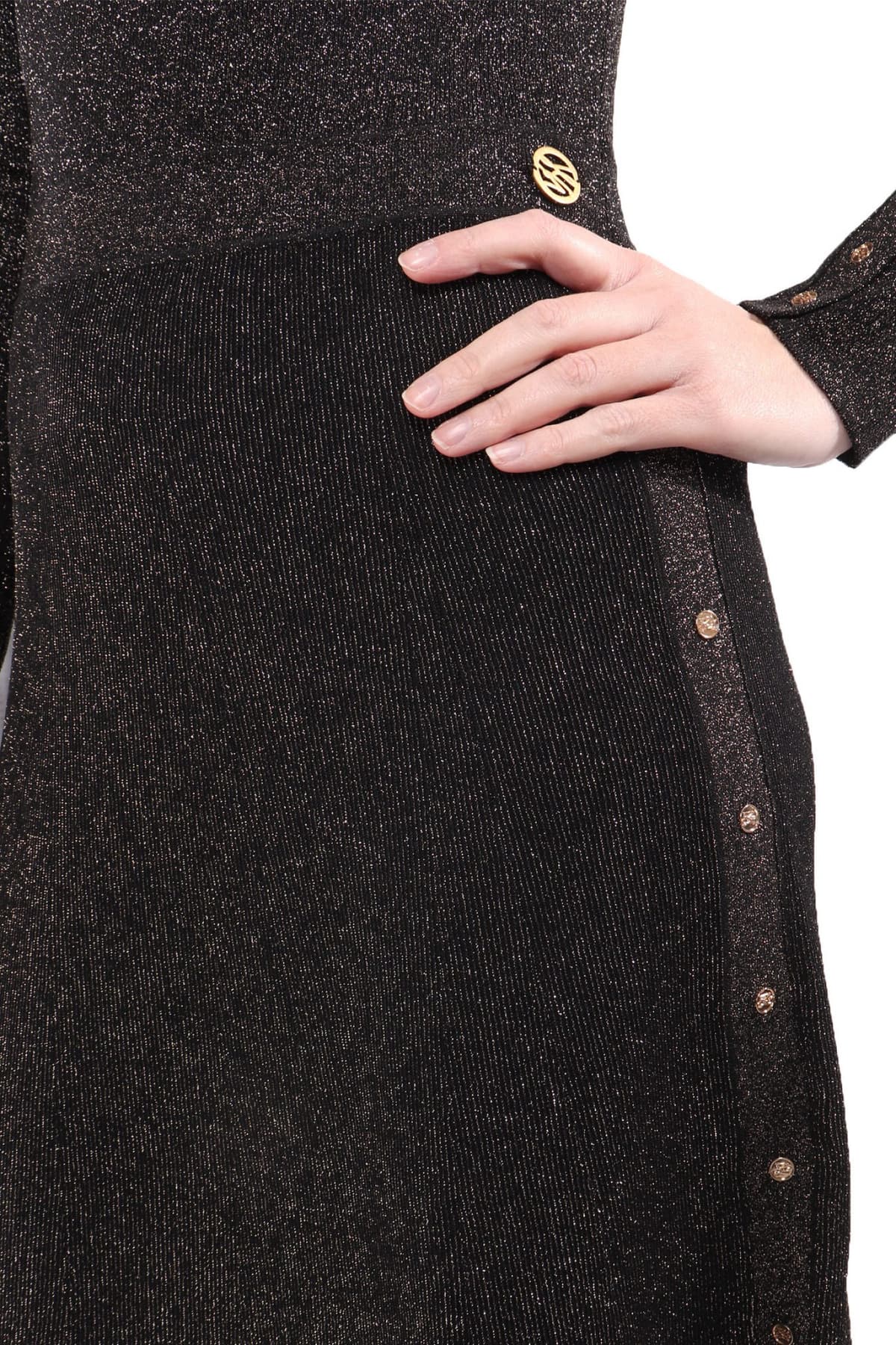 KARL LAGERFELD ΦΟΡΕΜΑ MIDI LUREX KNIT METALLIC CREW NECK ΛΕΠΤΟΜΕΡΕΙΑ ΚΟΥΜΠΙΑ ΜΑΥΡΟ