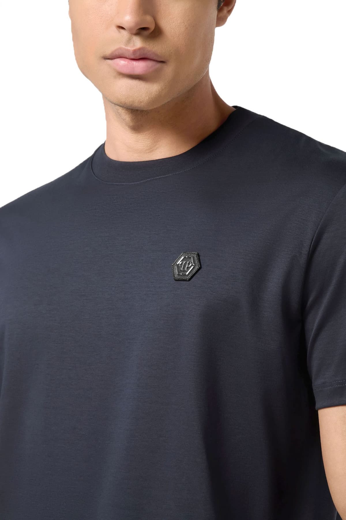 PHILIPP PLEIN T-SHIRT ROUND NECK HEXAGON ΜΠΛΕ