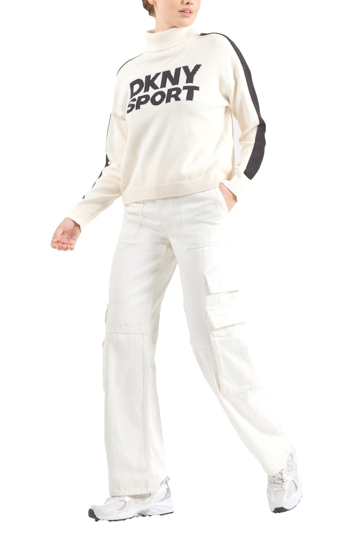 DKNY ΠΛΕΚΤΟ ΖΙΒΑΓΚΟ LOGO ΕΚΡΟΥ-ΜΑΥΡΟ