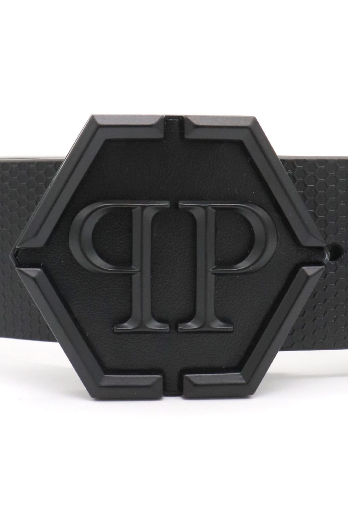 PHILIPP PLEIN ΖΩΝΗ PRINTED LEATHER HEXAGON ΜΑΥΡΟ