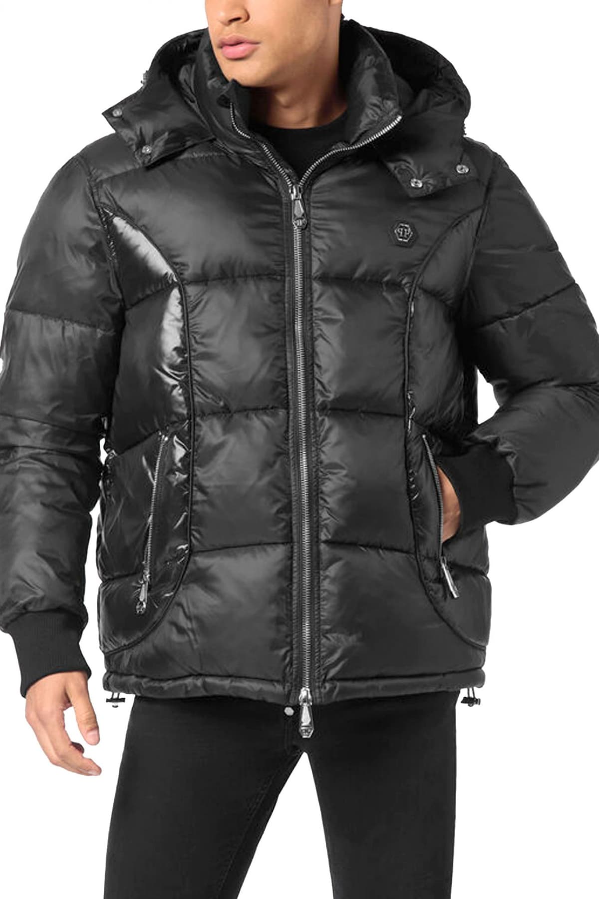 PHILIPP PLEIN ΜΠΟΥΦΑΝ PUFFER SHORT LOGO ΜΑΥΡΟ