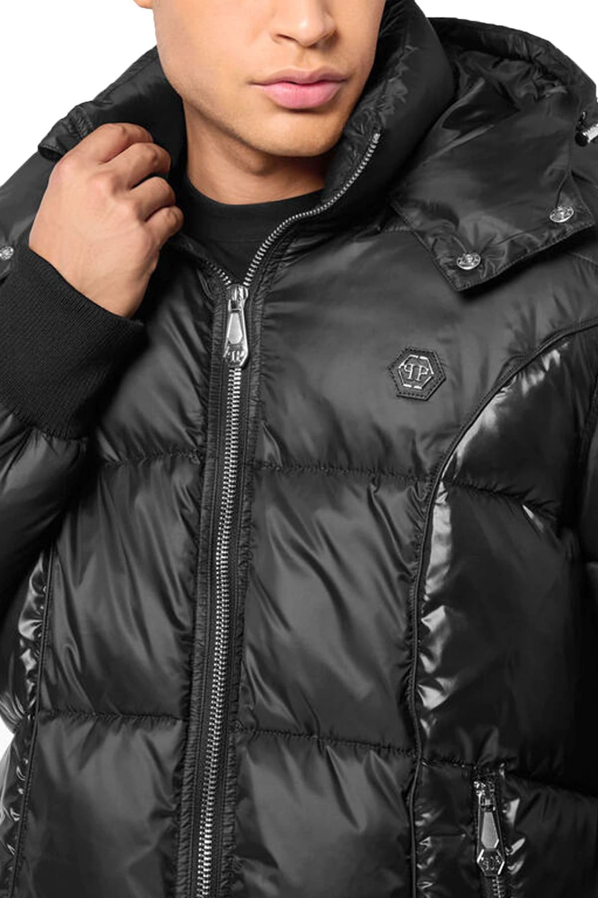 PHILIPP PLEIN ΜΠΟΥΦΑΝ PUFFER SHORT LOGO ΜΑΥΡΟ