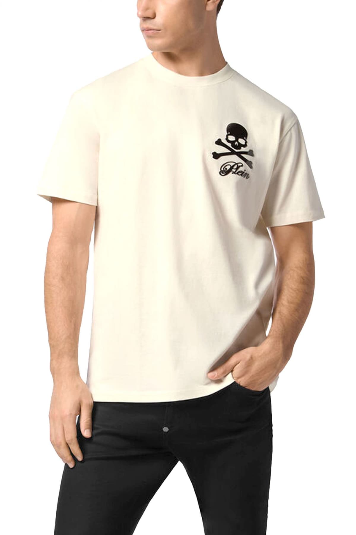 PHILIPP PLEIN T-SHIRT ROUND NECK MONEY ΛΕΥΚΟ