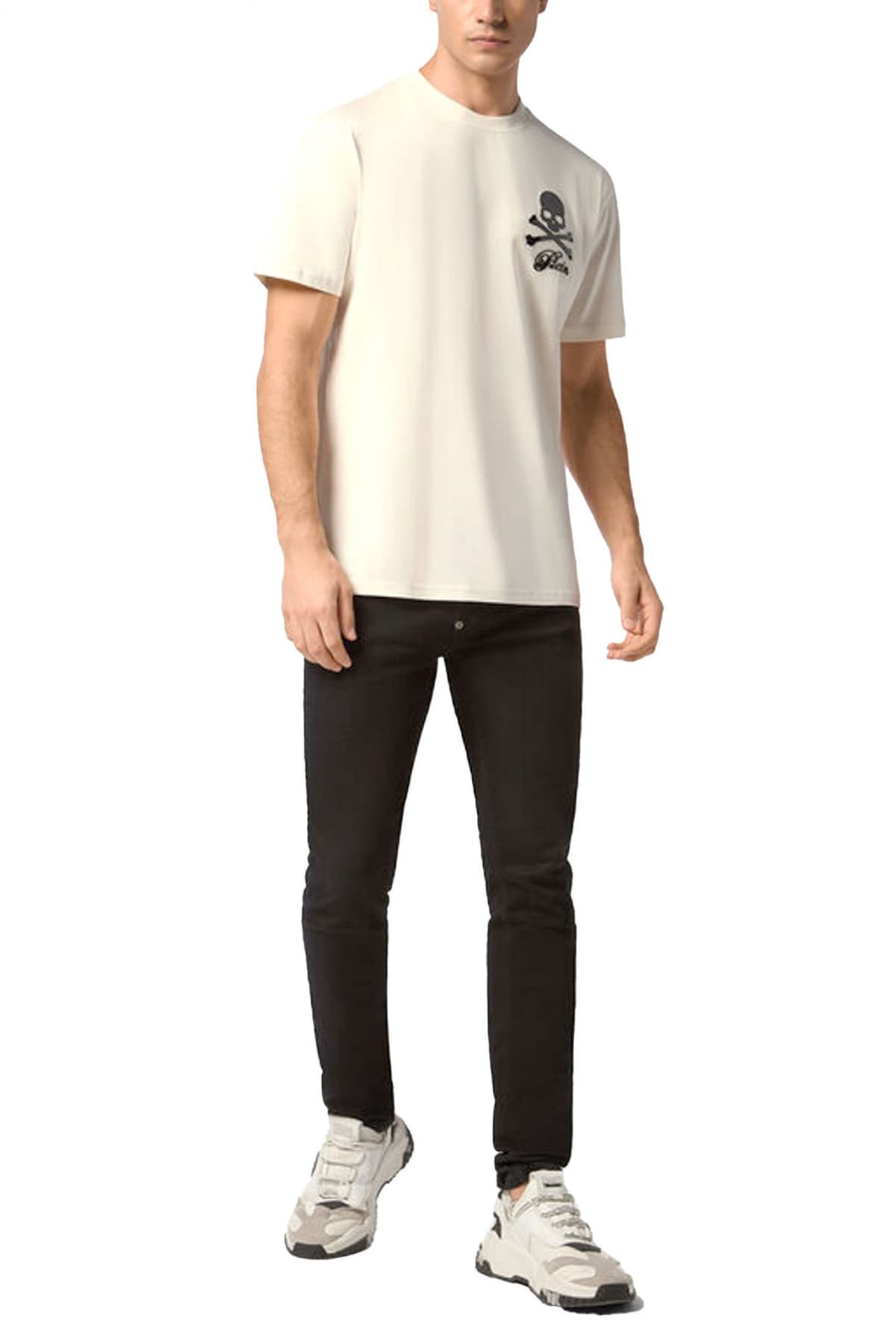 PHILIPP PLEIN T-SHIRT ROUND NECK MONEY ΛΕΥΚΟ