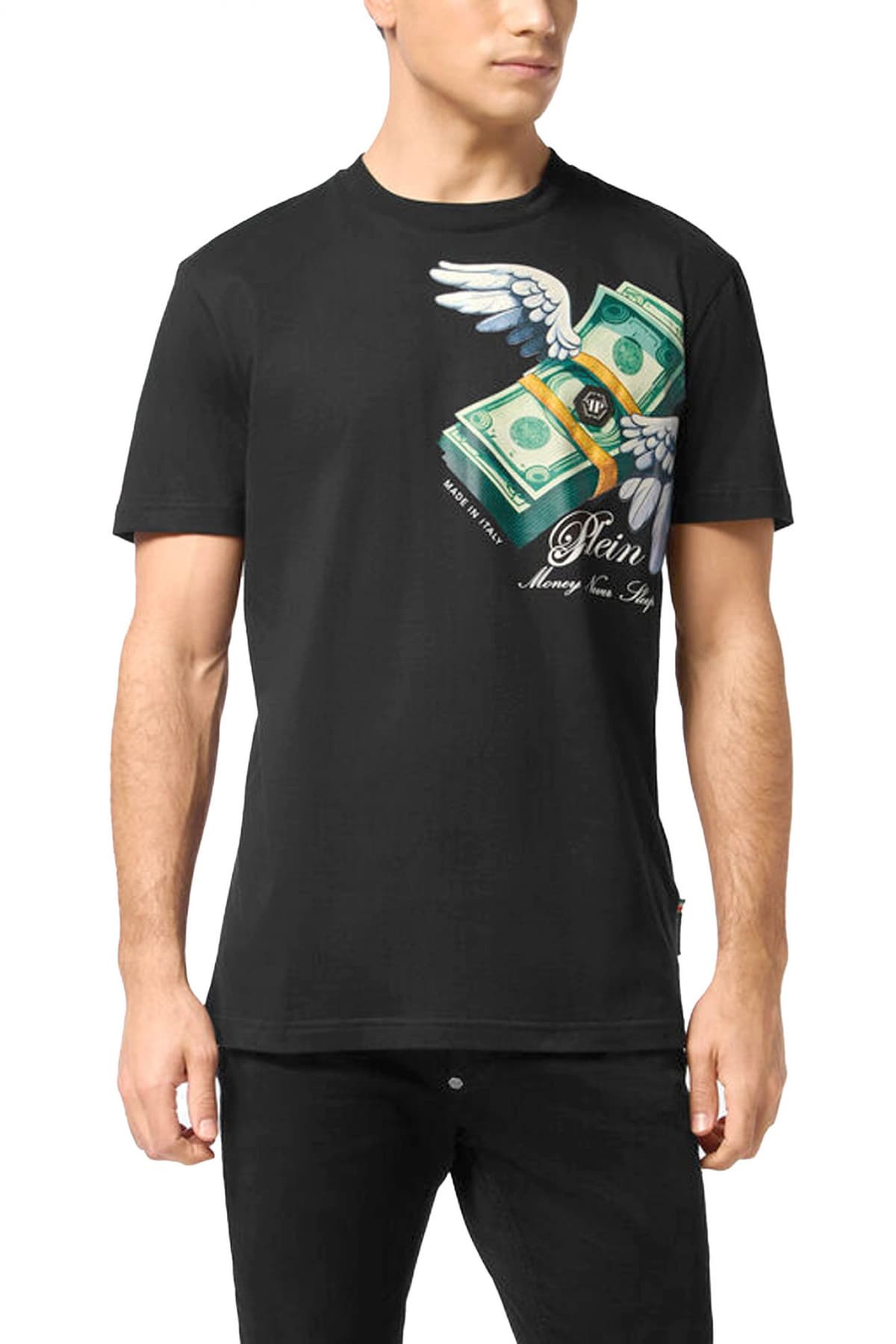 PHILIPP PLEIN T-SHIRT LEATHER PATCH STARS ΜΑΥΡΟ