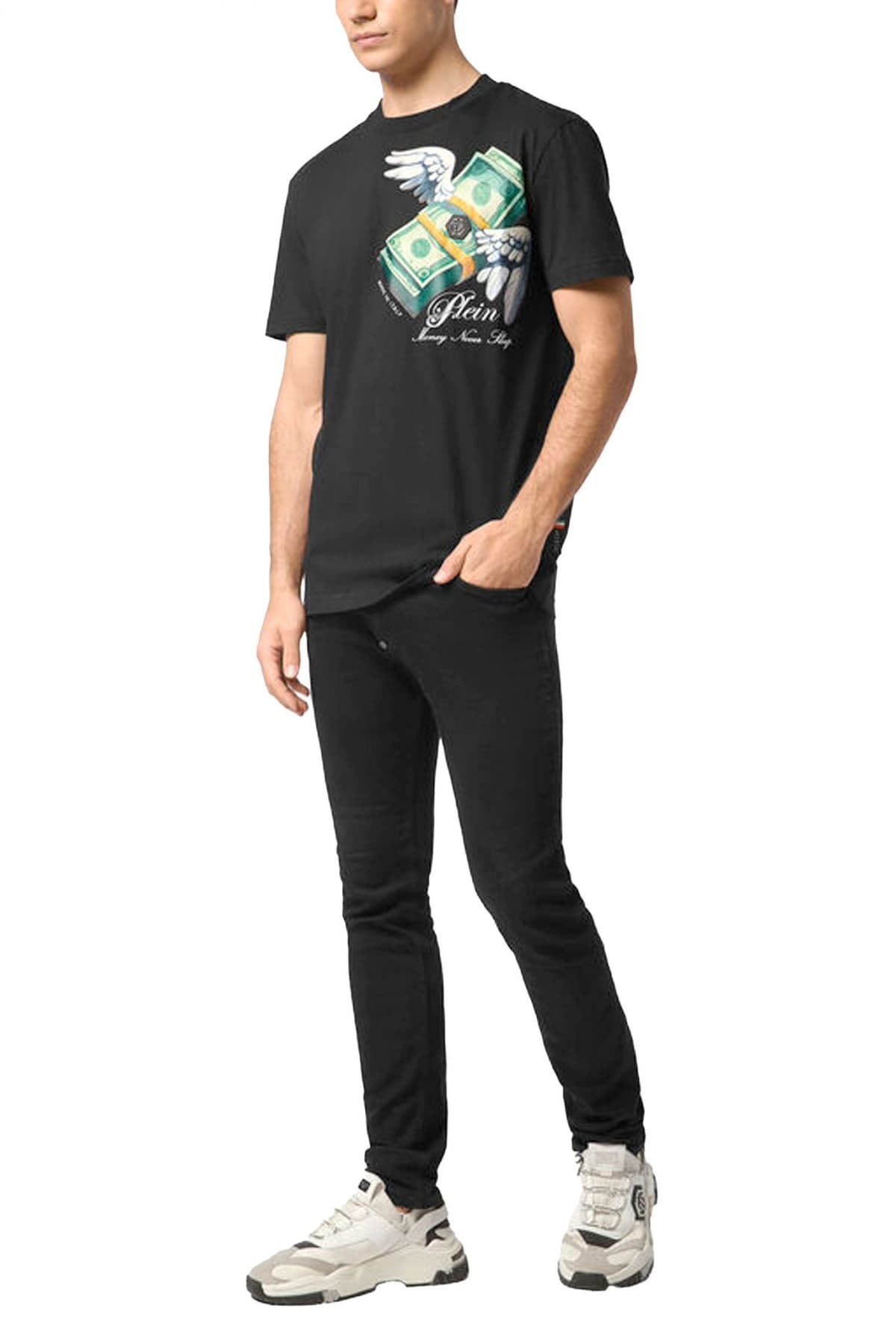 PHILIPP PLEIN T-SHIRT LEATHER PATCH STARS ΜΑΥΡΟ