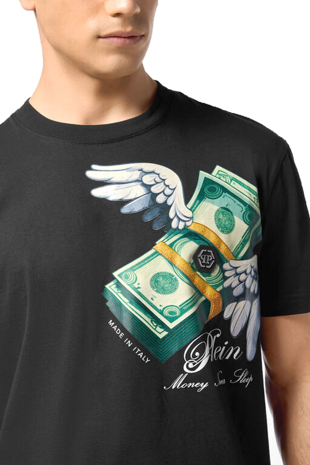 PHILIPP PLEIN T-SHIRT LEATHER PATCH STARS ΜΑΥΡΟ