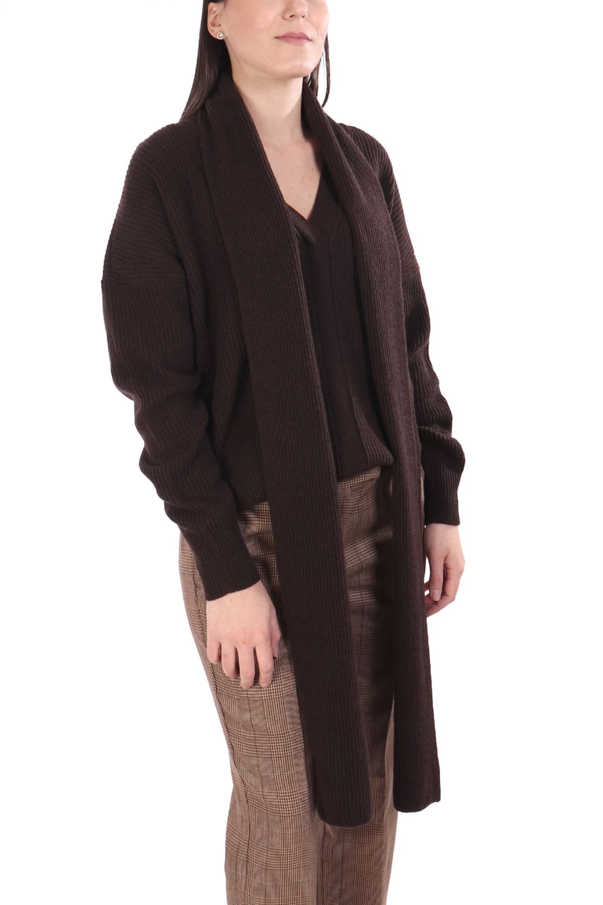 LIVIANA CONTI ΠΛΕΚΤΟ V-NECK ΑΠΟΣΠΩΜΕΝΟ ΚΑΣΚΟΛ ΚΑΦΕ