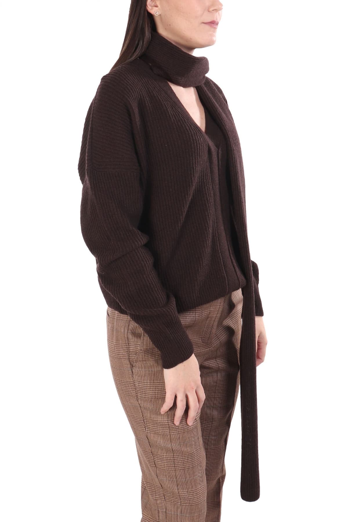 LIVIANA CONTI ΠΛΕΚΤΟ V-NECK ΑΠΟΣΠΩΜΕΝΟ ΚΑΣΚΟΛ ΚΑΦΕ