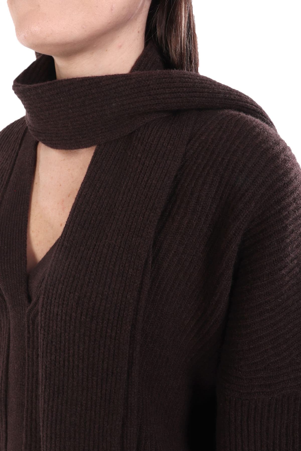 LIVIANA CONTI ΠΛΕΚΤΟ V-NECK ΑΠΟΣΠΩΜΕΝΟ ΚΑΣΚΟΛ ΚΑΦΕ