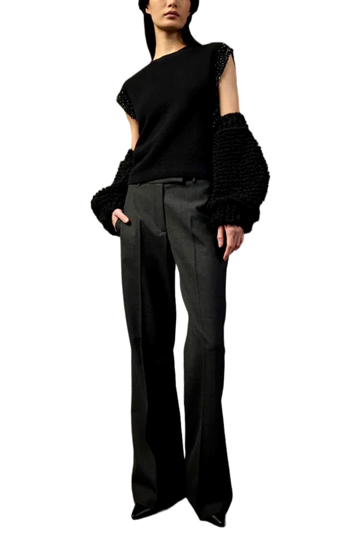 LIVIANA CONTI TOP ΠΛΕΚΤΟ ΛΕΠΤΟΜΕΡΕΙΑ ΠΑΓΙΕΤΑ ΠΛΑΙ CREW NECK ΜΑΥΡΟ