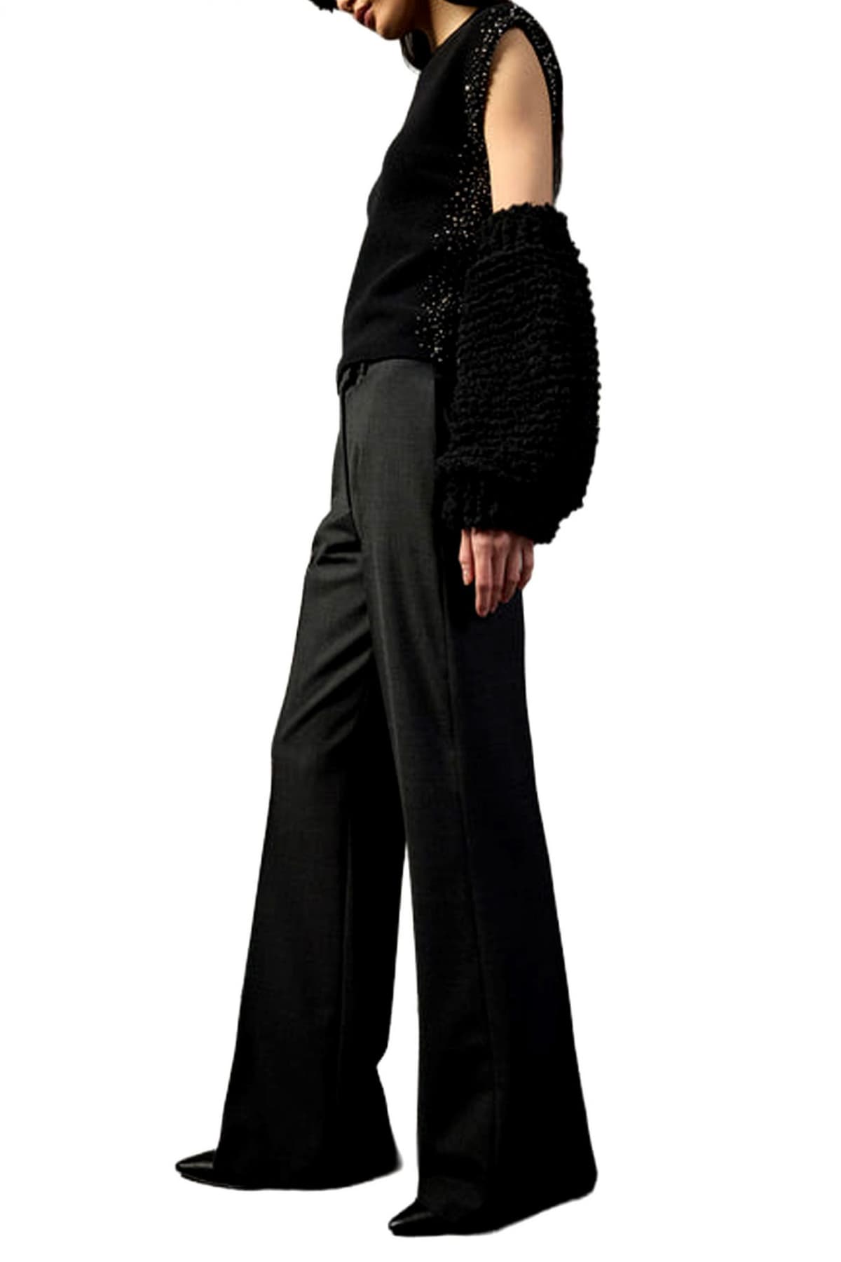 LIVIANA CONTI TOP ΠΛΕΚΤΟ ΛΕΠΤΟΜΕΡΕΙΑ ΠΑΓΙΕΤΑ ΠΛΑΙ CREW NECK ΜΑΥΡΟ