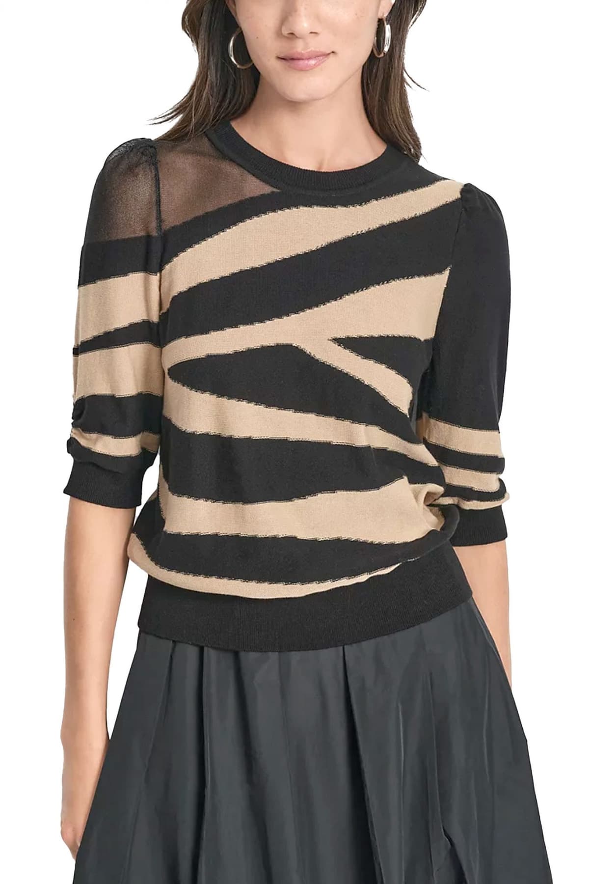 DKNY ΠΛΕΚΤΟ CREWNECK ΜΑΥΡΟ-ΜΠΕΖ