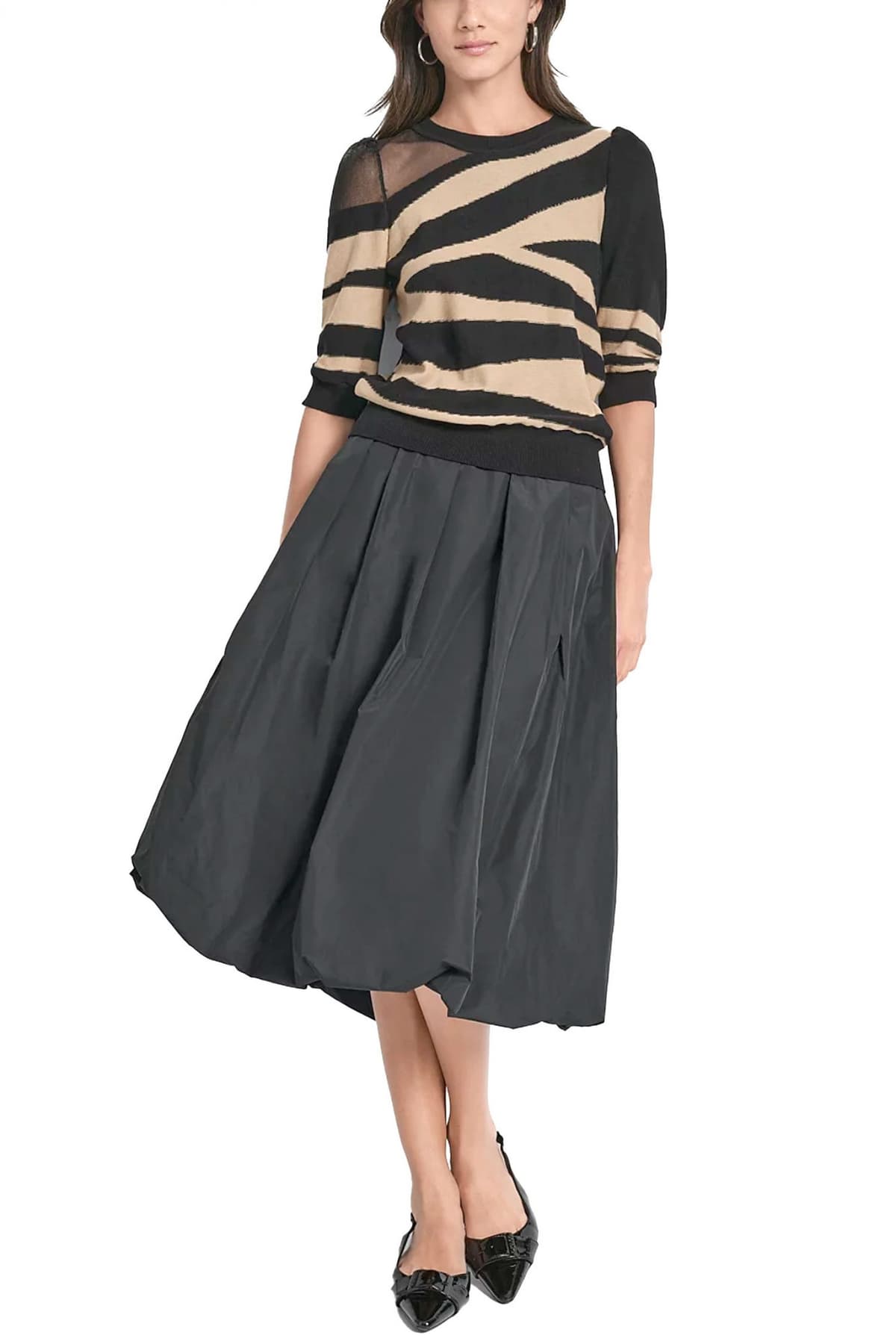 DKNY ΠΛΕΚΤΟ CREWNECK ΜΑΥΡΟ-ΜΠΕΖ