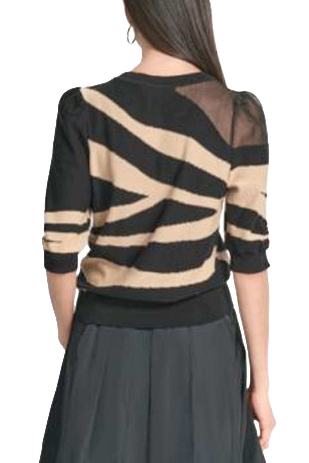 DKNY ΠΛΕΚΤΟ CREWNECK ΜΑΥΡΟ-ΜΠΕΖ