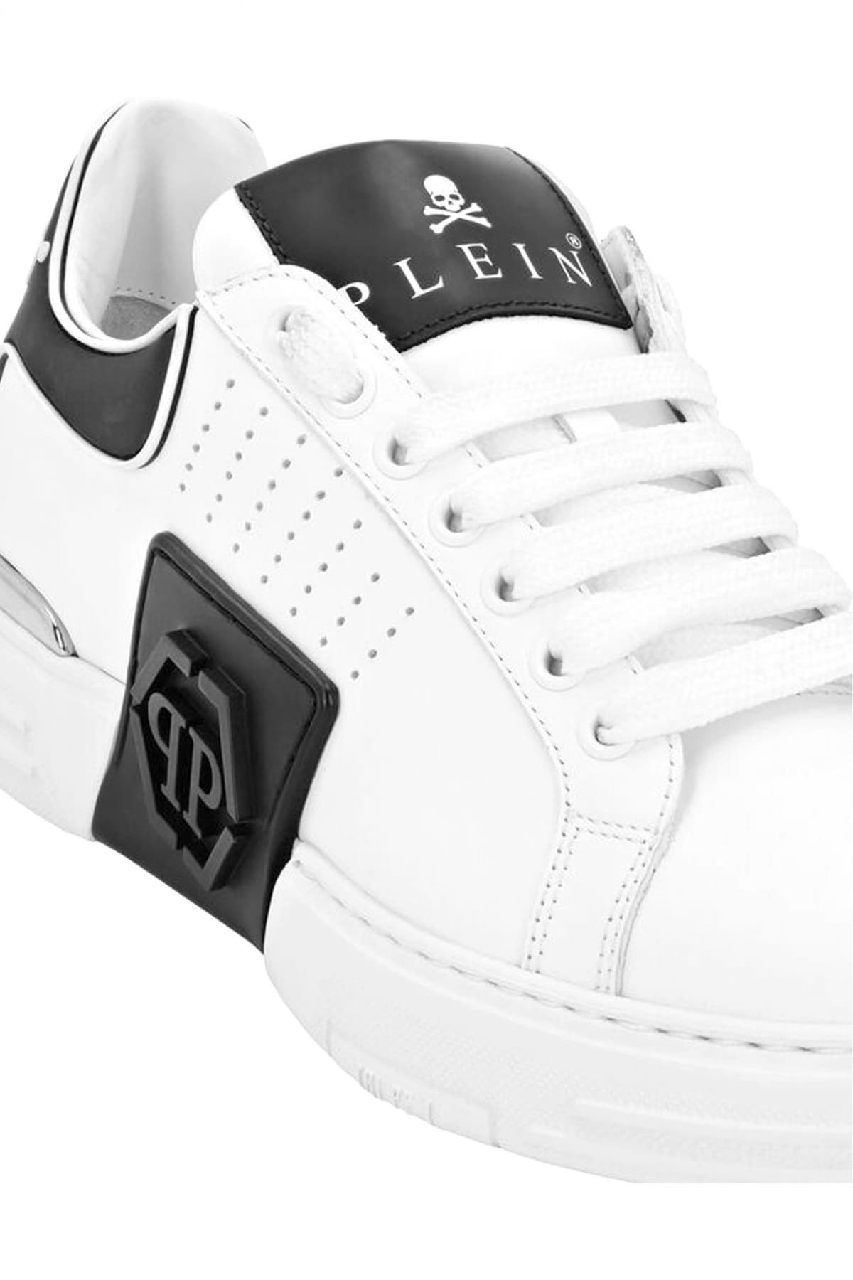 PHILIPP PLEIN ΠΑΠΟΥΤΣΙΑ SNEAKERS LOW TOP HEXAGON LOGO ΛΕΥΚΟ-ΜΑΥΡΟ