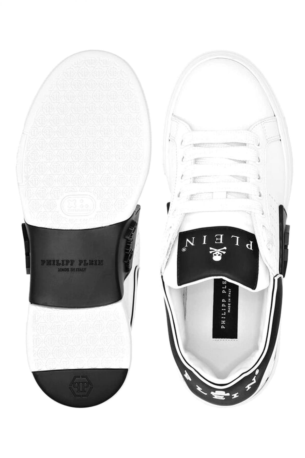 PHILIPP PLEIN ΠΑΠΟΥΤΣΙΑ SNEAKERS LOW TOP HEXAGON LOGO ΛΕΥΚΟ-ΜΑΥΡΟ