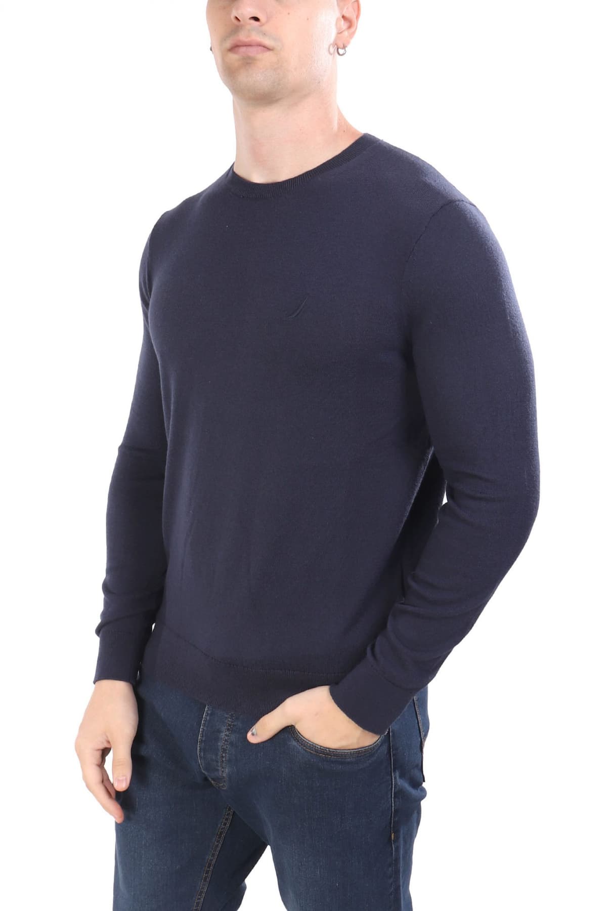 NAUTICA ΠΛEKΤΟ CREW NECK LOGO ΜΠΛΕ