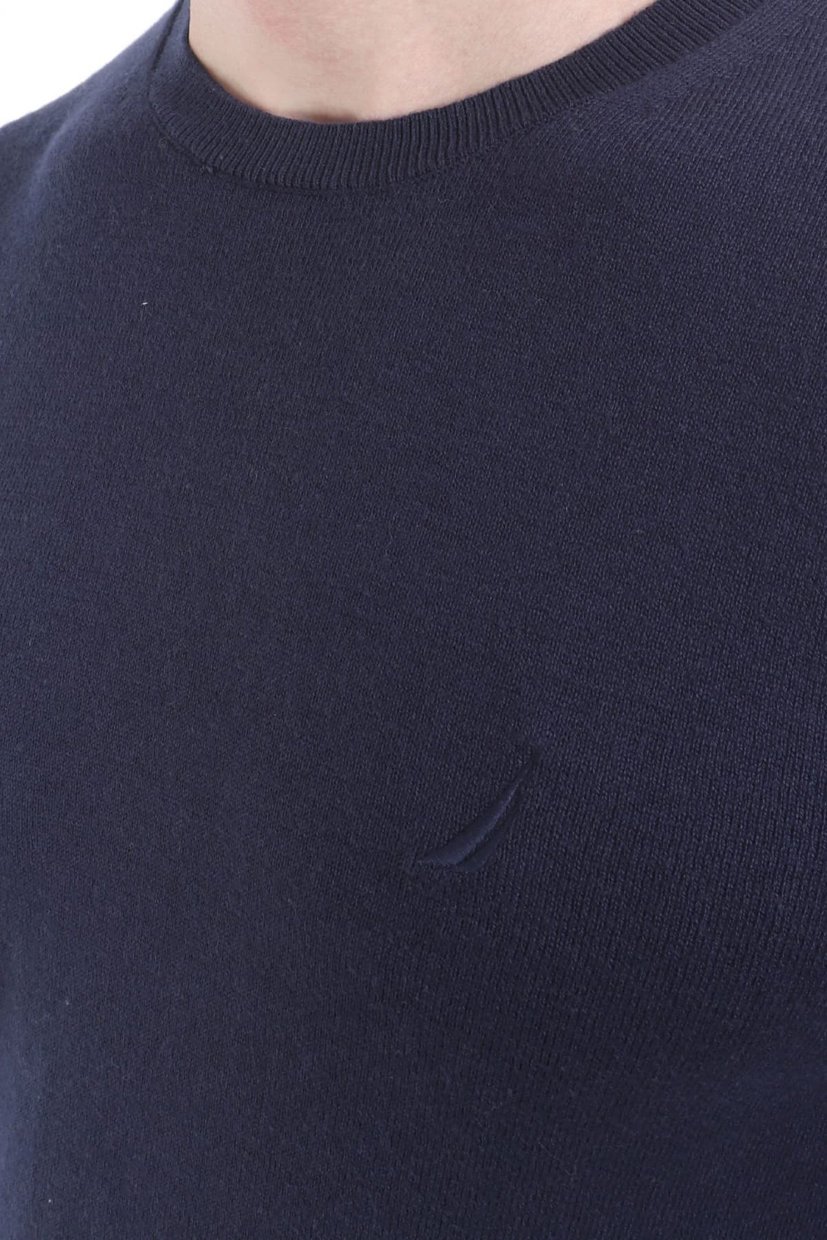 NAUTICA ΠΛEKΤΟ CREW NECK LOGO ΜΠΛΕ