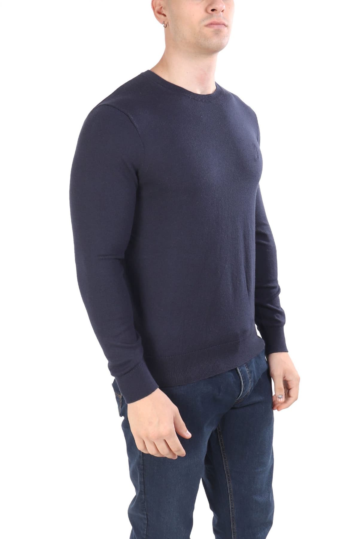 NAUTICA ΠΛEKΤΟ CREW NECK LOGO ΜΠΛΕ