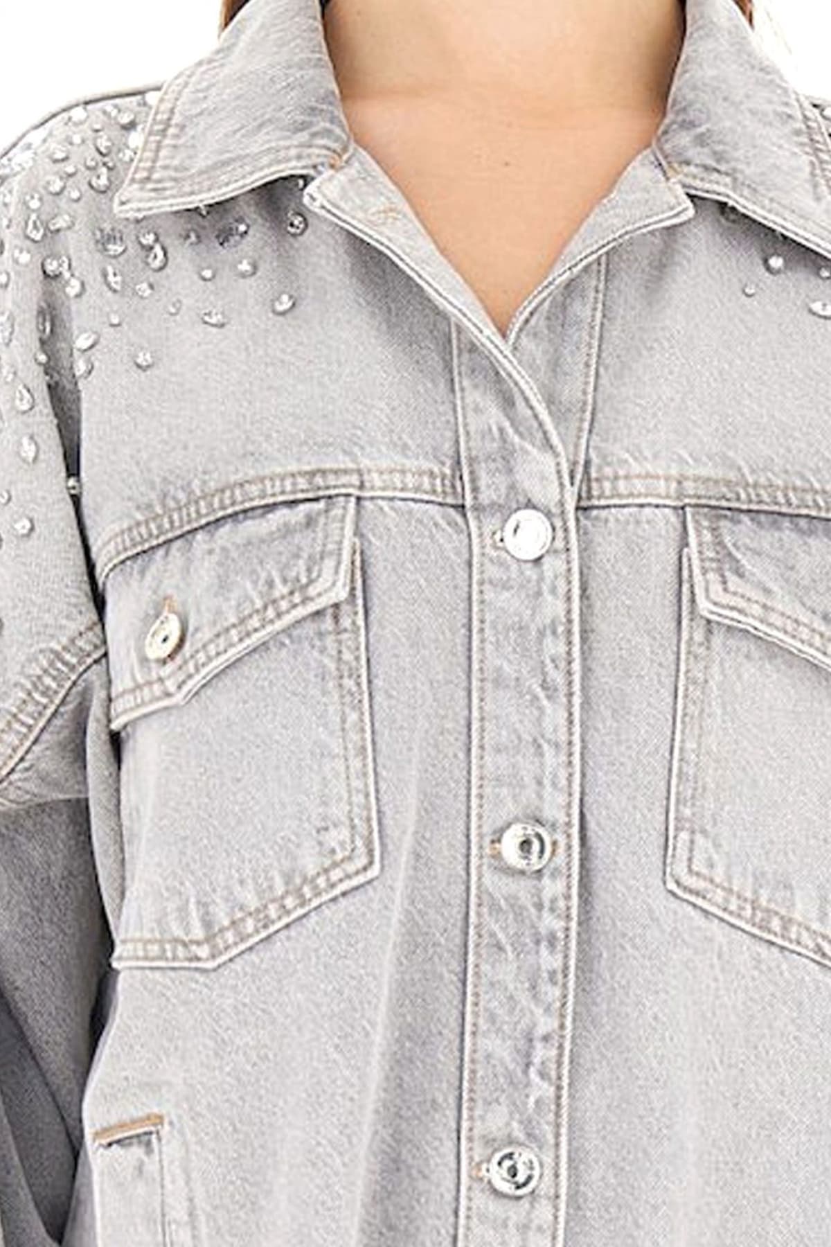 LIU-JO ΜΠΟΥΦΑΝ JEANS STRASS ΓΚΡΙ