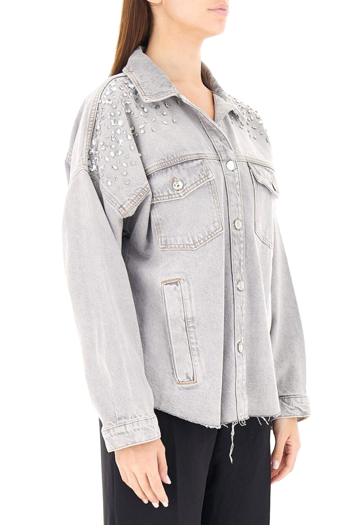 LIU-JO ΜΠΟΥΦΑΝ JEANS STRASS ΓΚΡΙ