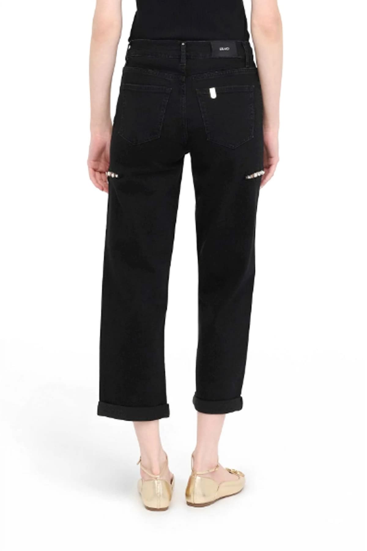 LIU-JO ΠΑΝΤΕΛΟΝΙ JEANS STRASS ΦΘΟΡΕΣ STRAIGHT ΜΑΥΡΟ