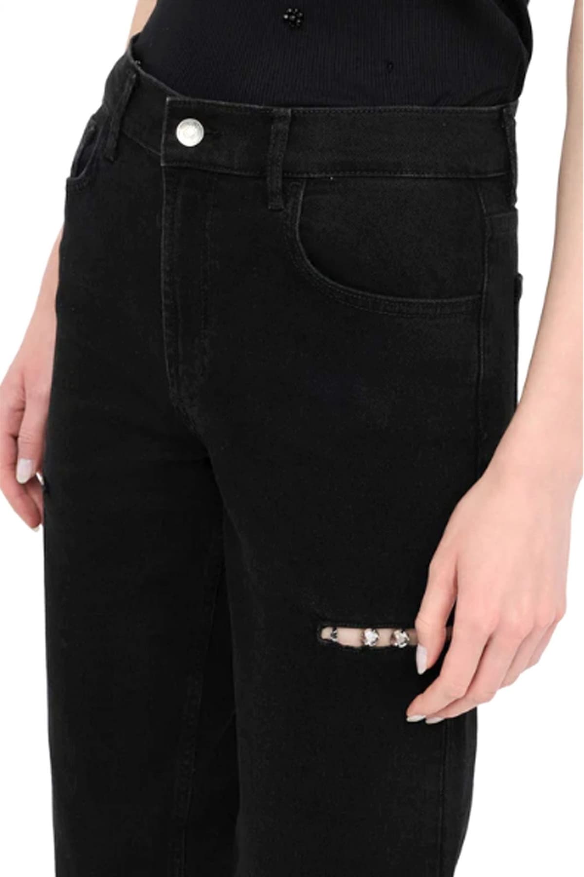 LIU-JO ΠΑΝΤΕΛΟΝΙ JEANS STRASS ΦΘΟΡΕΣ STRAIGHT ΜΑΥΡΟ