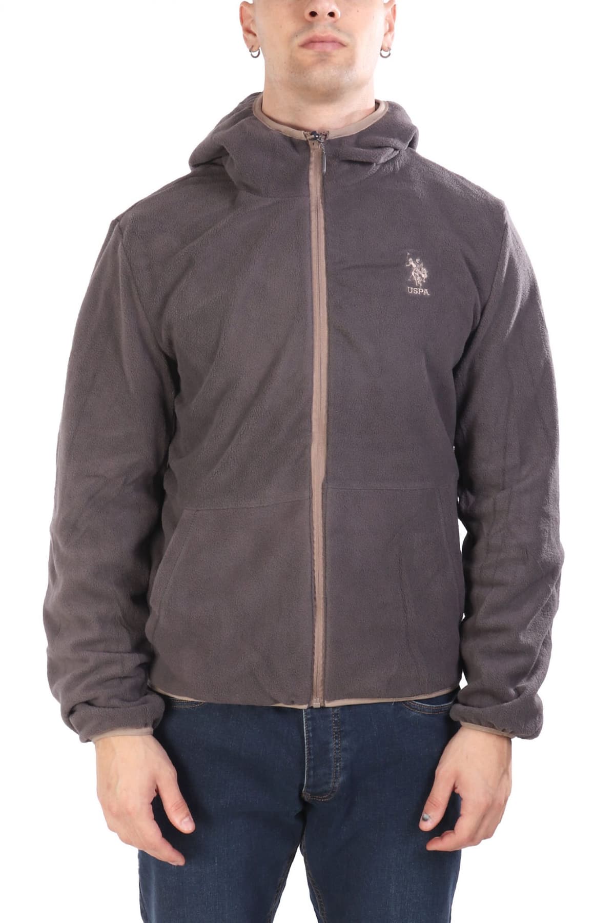 U.S.POLO ASSN ΜΠΟΥΦΑΝ JACKET HOODIE FLEECE REVERSIBLE LOGO DERY ΜΠΕΖ