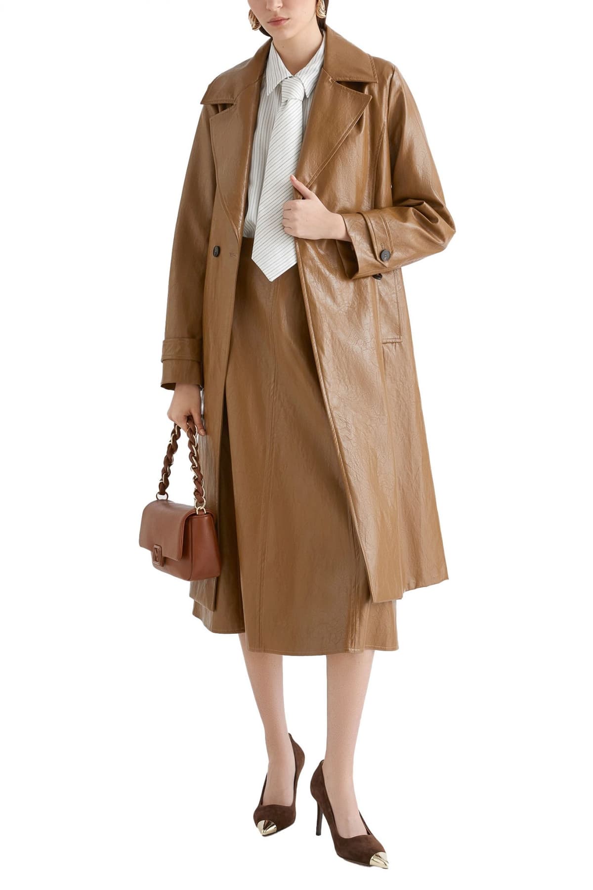 MARELLA ΦΟΥΣΤΑ FALANGE MIDI FAUX LEATHER ΚΑΦΕ