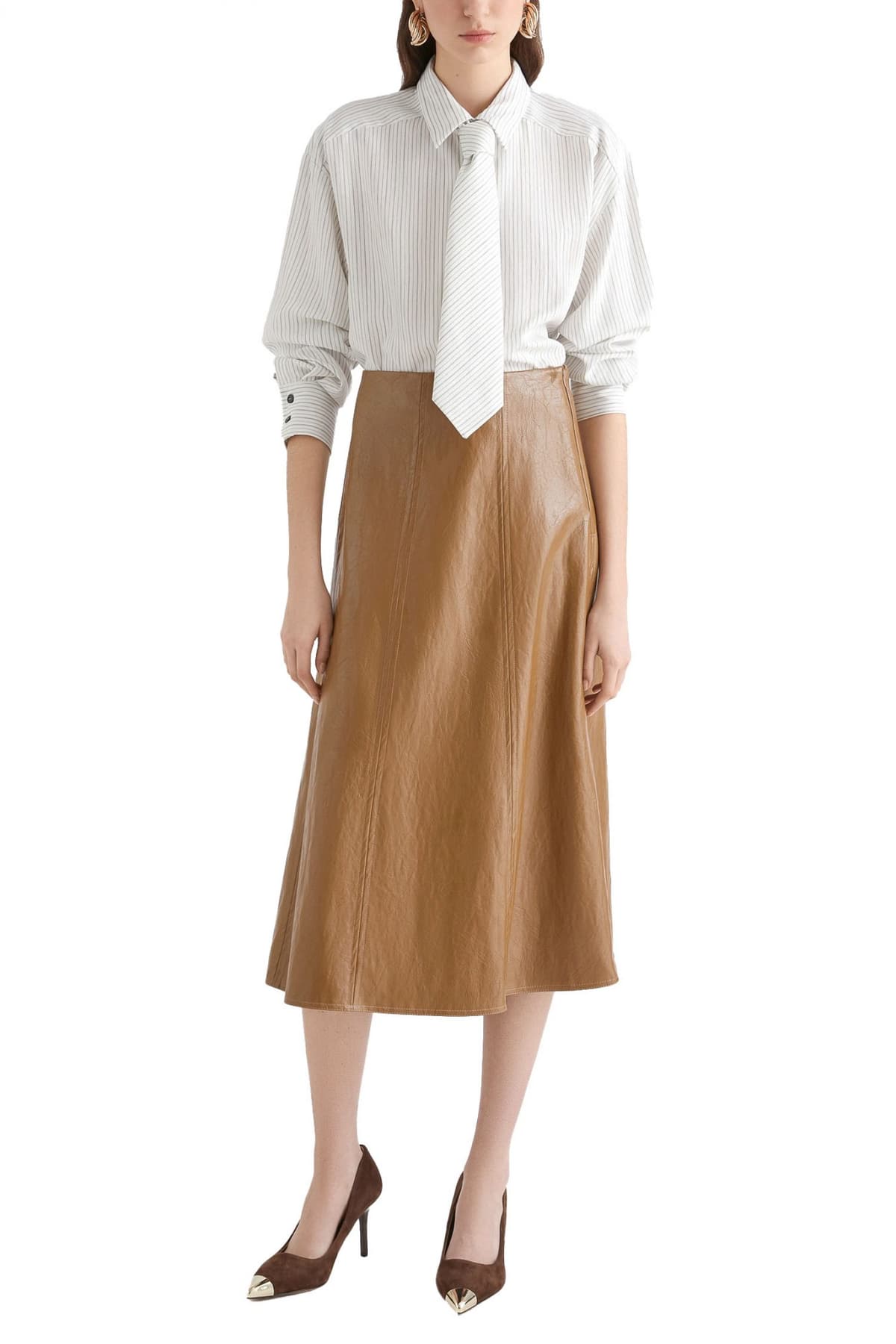 MARELLA ΦΟΥΣΤΑ FALANGE MIDI FAUX LEATHER ΚΑΦΕ