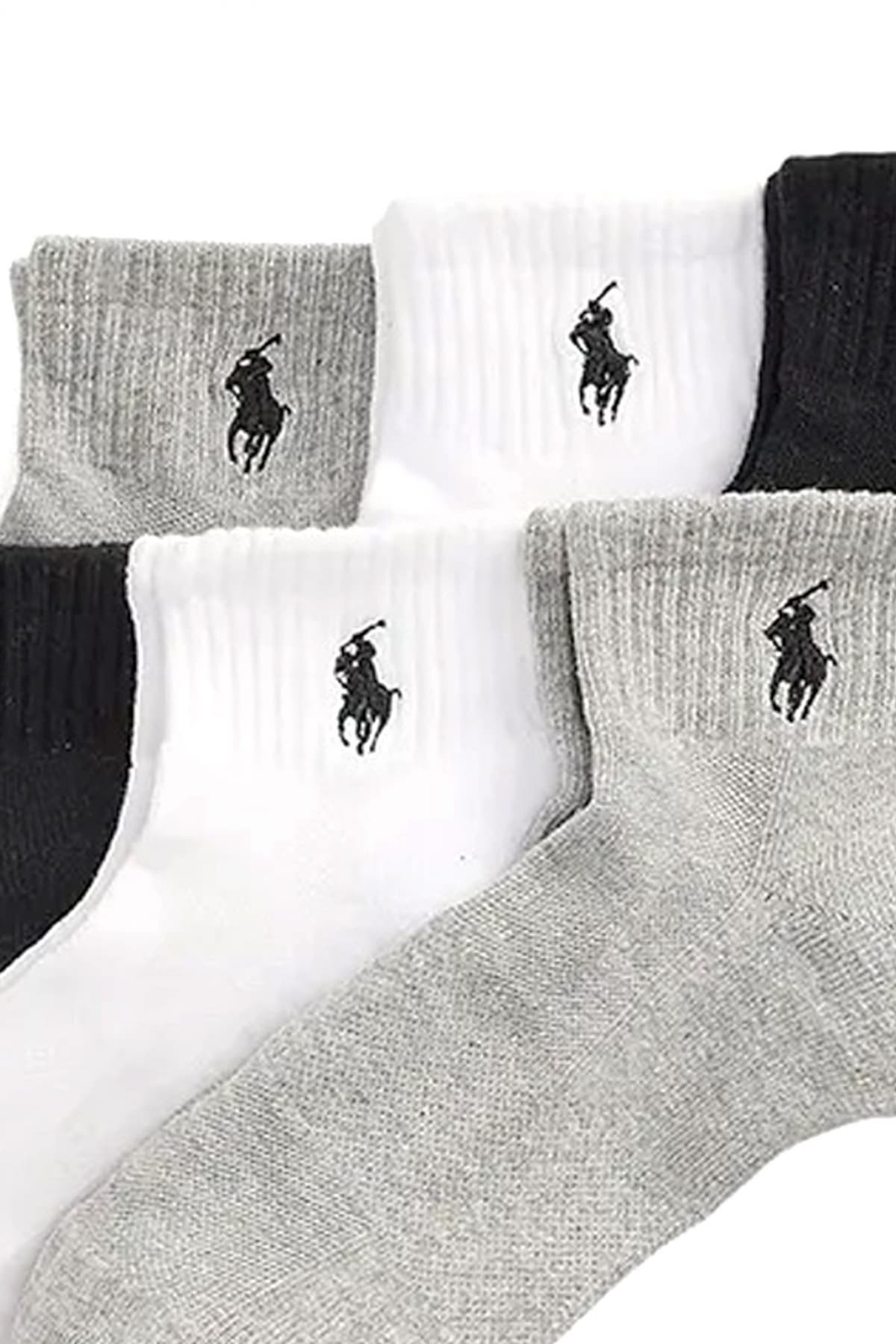 RALPH LAUREN ΚΑΛΤΣΕΣ 6-PAIRS HALF CUSHION LOGO ΓΚΡΙ-ΛΕΥΚΟ-ΜΑΥΡΟ