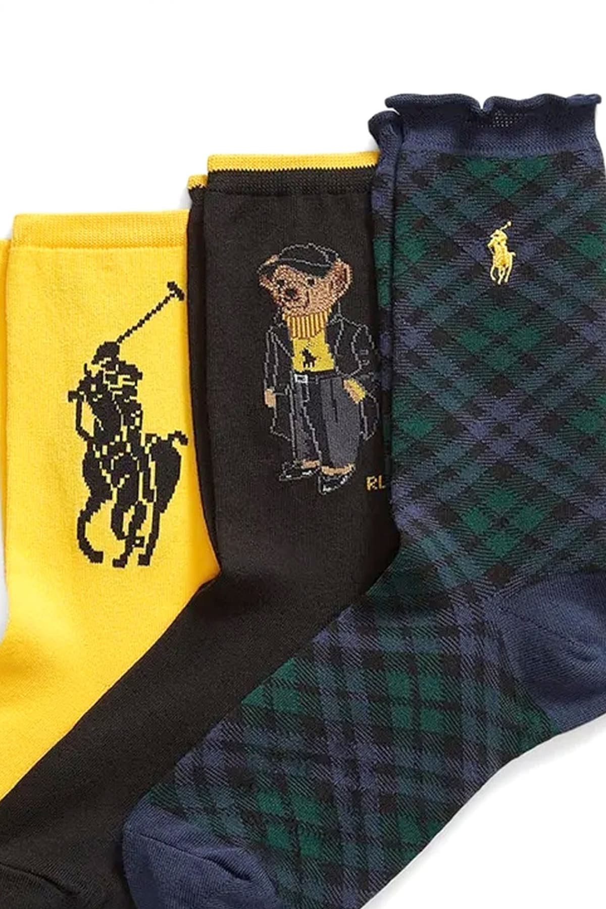 RALPH LAUREN ΚΑΛΤΣΕΣ ΓΥΝΑΙΚΕΙΕΣ 3 PAIRS MULTI HERITAGE LOGO BEAR GIFT BOX ΚΙΤΡΙΝΟ-ΜΑΥΡΟ-ΜΠΛΕ ΠΡΑΣΙΝΟ