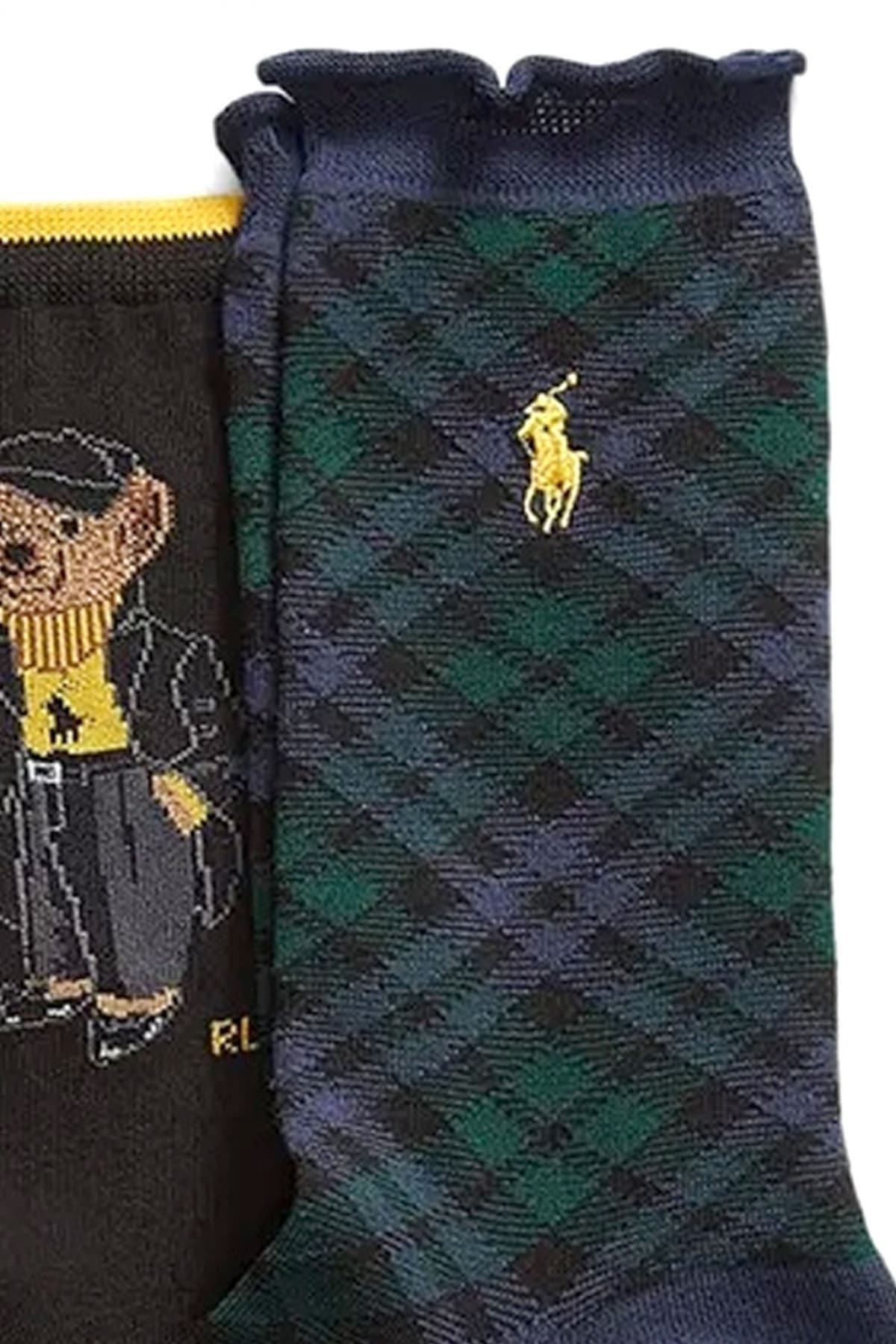 RALPH LAUREN ΚΑΛΤΣΕΣ ΓΥΝΑΙΚΕΙΕΣ 3 PAIRS MULTI HERITAGE LOGO BEAR GIFT BOX ΚΙΤΡΙΝΟ-ΜΑΥΡΟ-ΜΠΛΕ ΠΡΑΣΙΝΟ